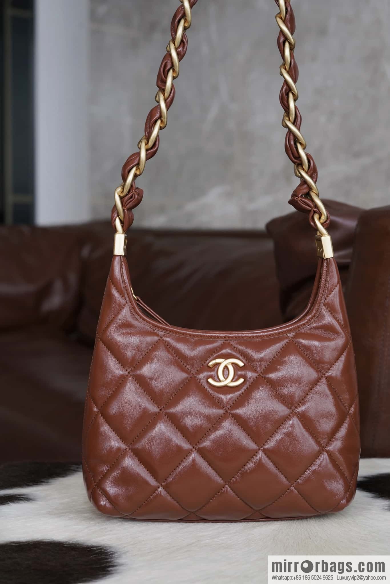 CHANEL Premium Handicraft Workshop Hobo Caramel Color, Small, Genuine Leather AS4922