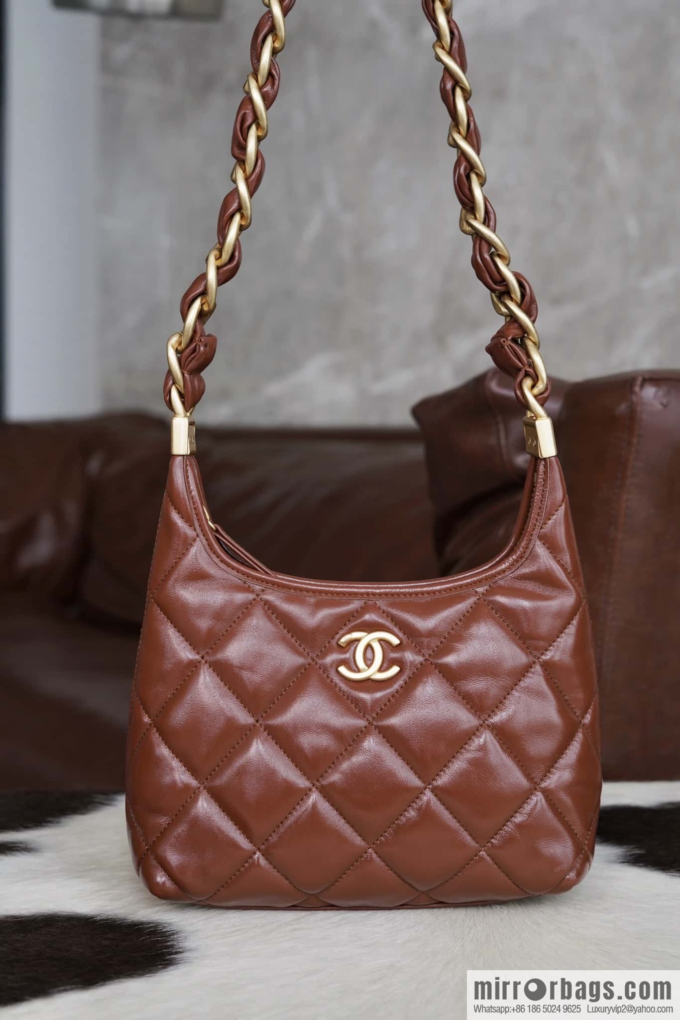 CHANEL Premium Handicraft Workshop Hobo Caramel Color, Small, Genuine Leather AS4922