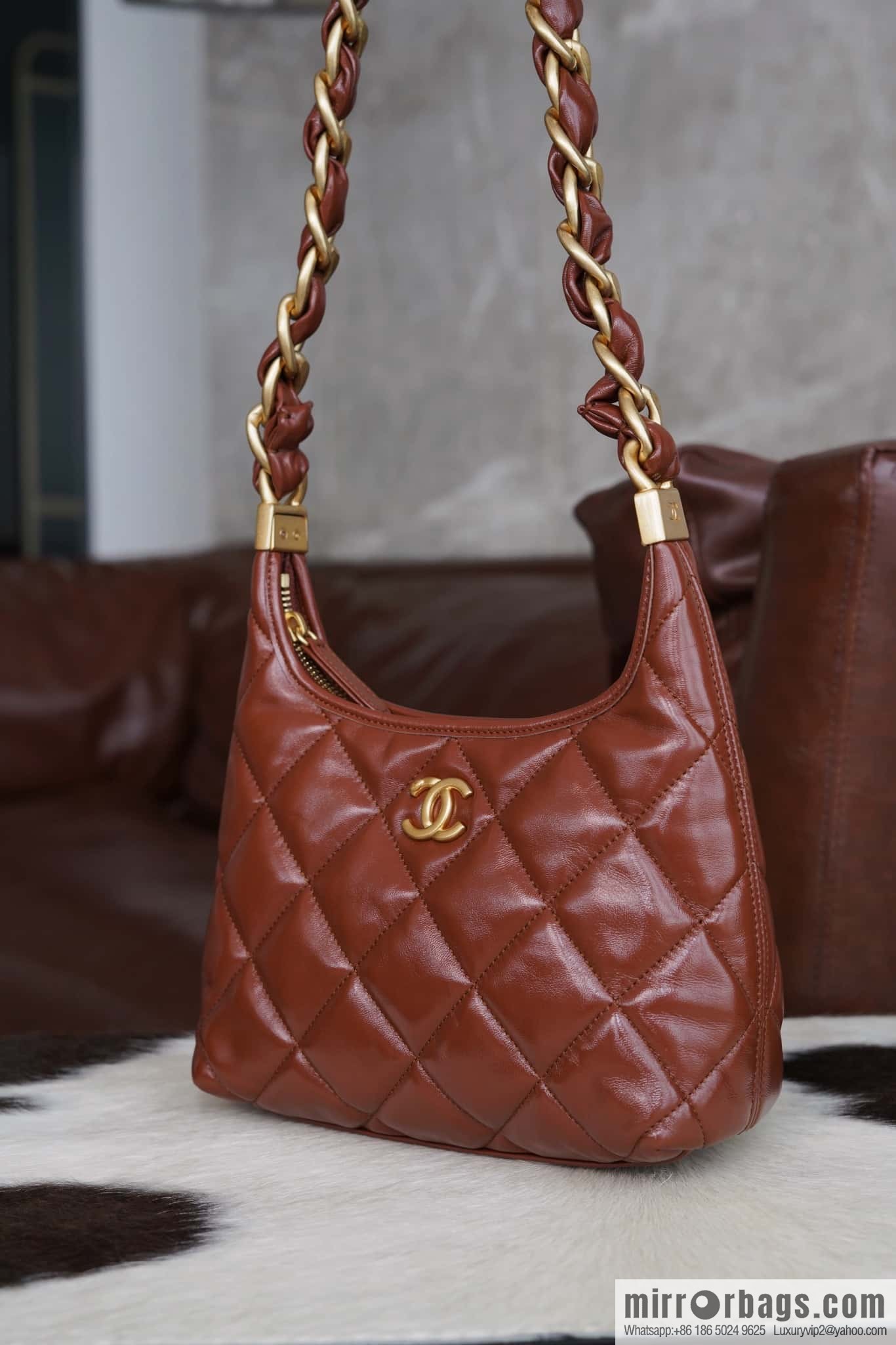 CHANEL Premium Handicraft Workshop Hobo Caramel Color, Small, Genuine Leather AS4922