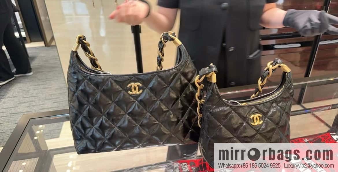 CHANEL Premium Handicraft Workshop Hobo Black, Small, Genuine Leather AS4922