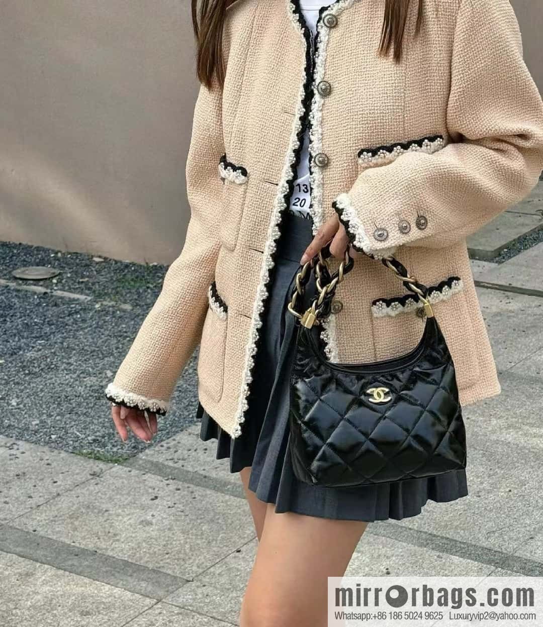 CHANEL Premium Handicraft Workshop Hobo Black, Small, Genuine Leather AS4922