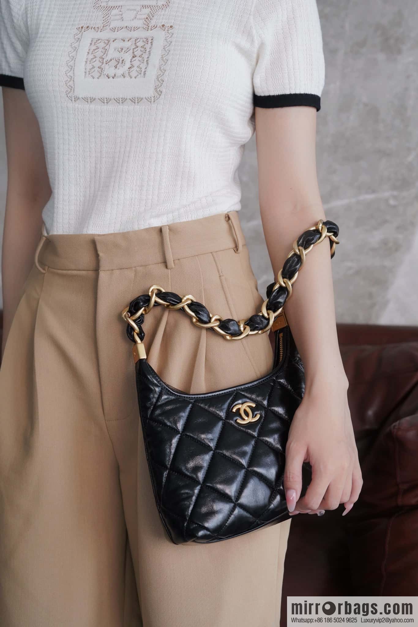 CHANEL Premium Handicraft Workshop Hobo Black, Small, Genuine Leather AS4922