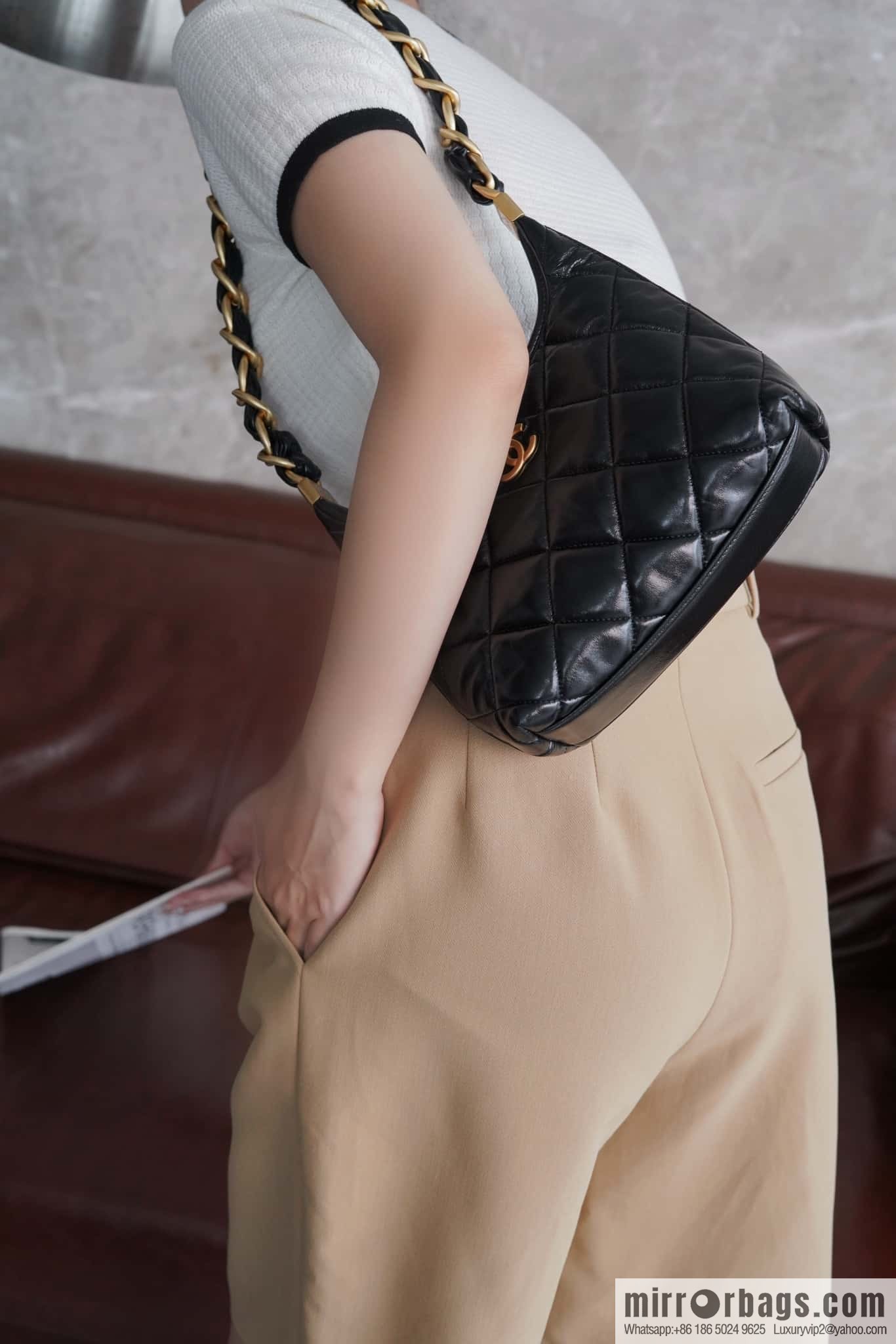 CHANEL Premium Handicraft Workshop Hobo Black, Small, Genuine Leather AS4922