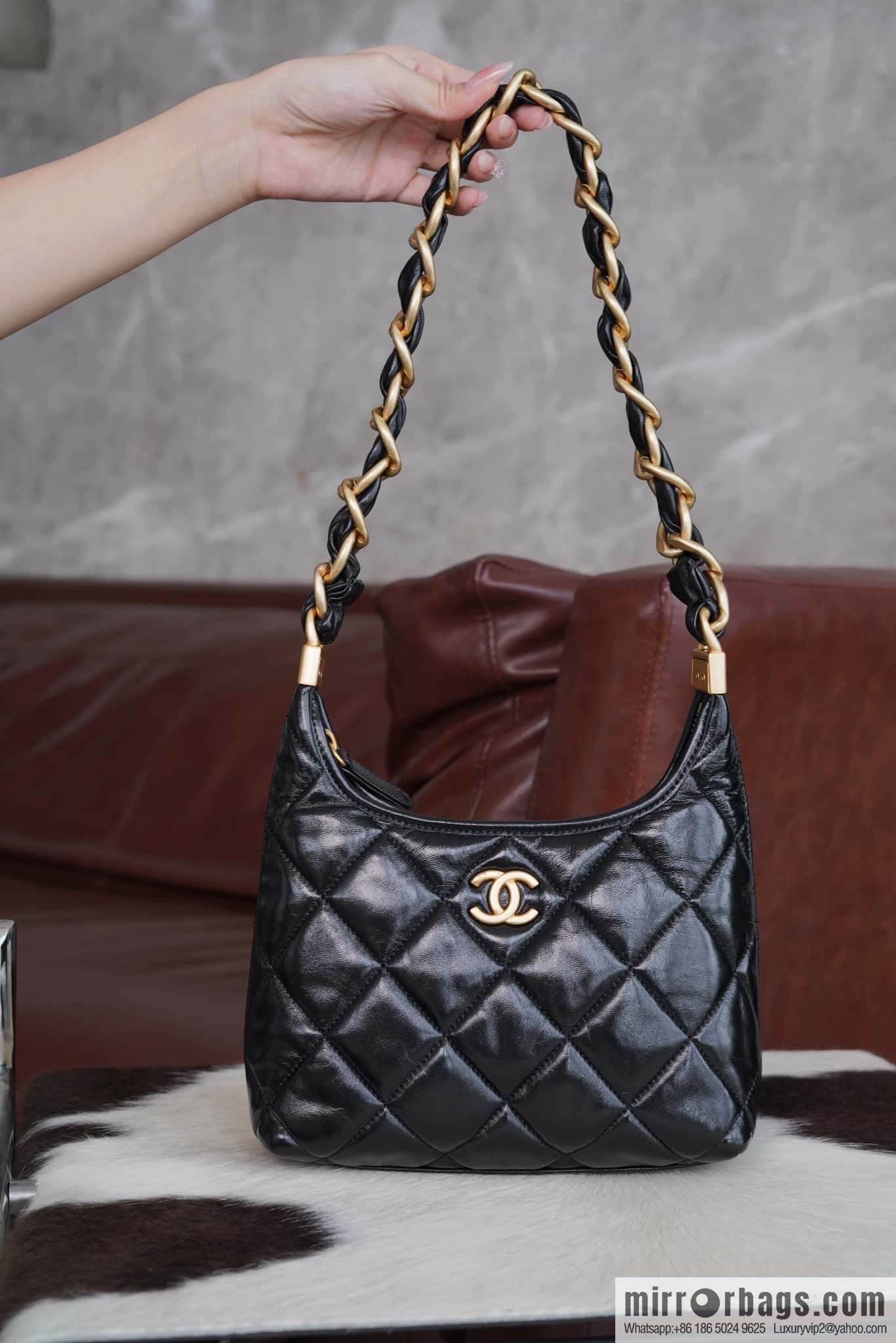 CHANEL Premium Handicraft Workshop Hobo Black, Small, Genuine Leather AS4922