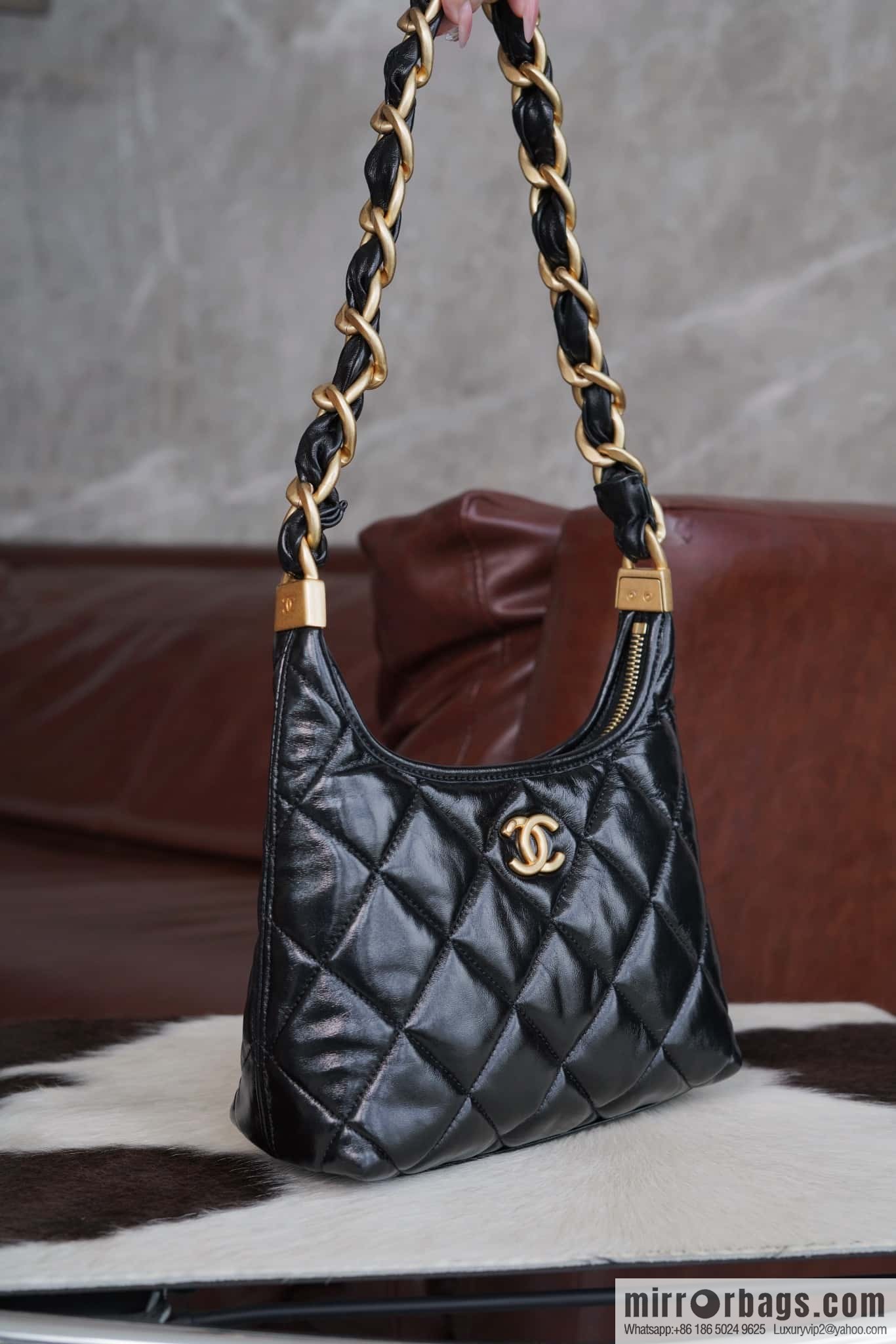 CHANEL Premium Handicraft Workshop Hobo Black, Small, Genuine Leather AS4922