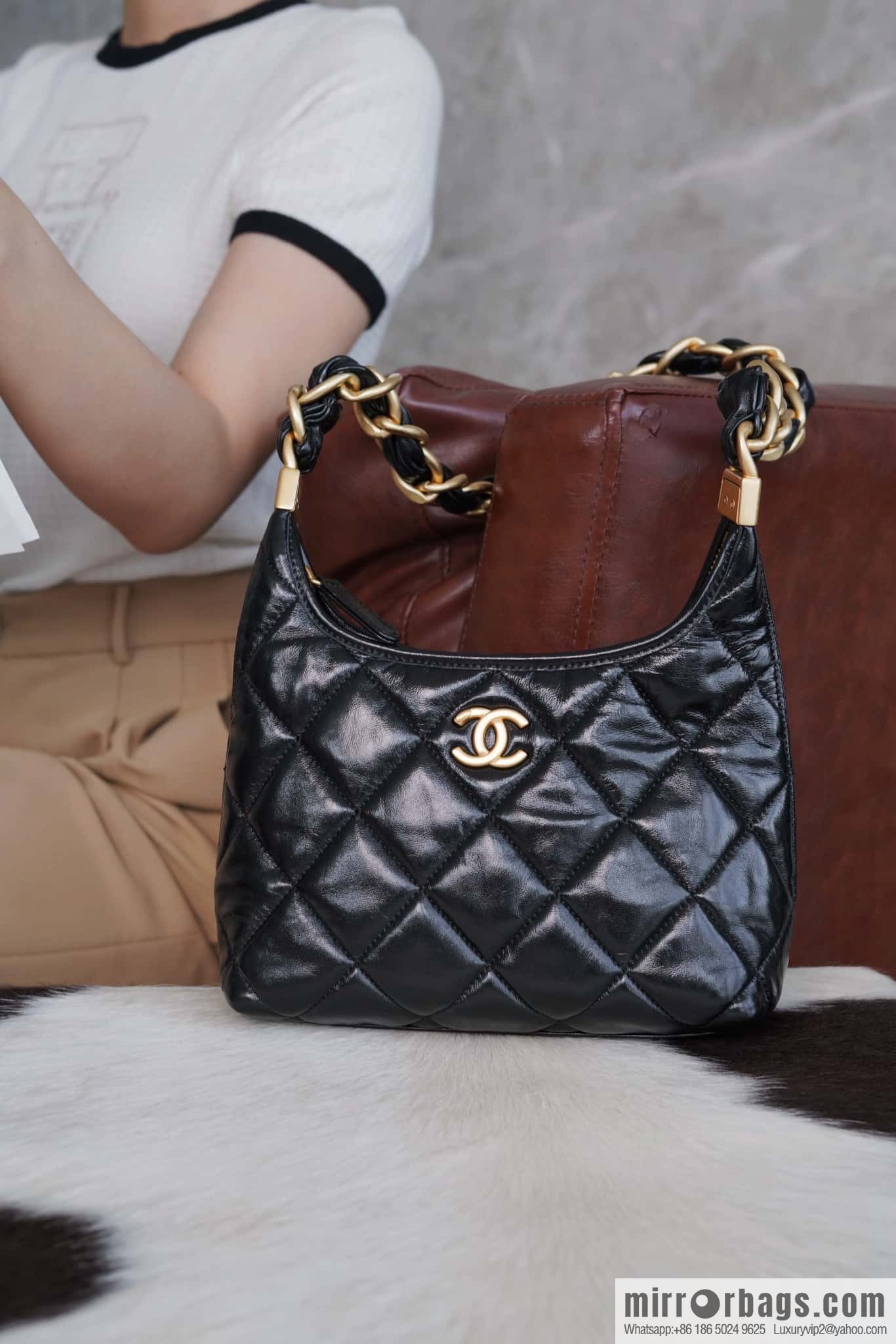 CHANEL Premium Handicraft Workshop Hobo Black, Small, Genuine Leather AS4922