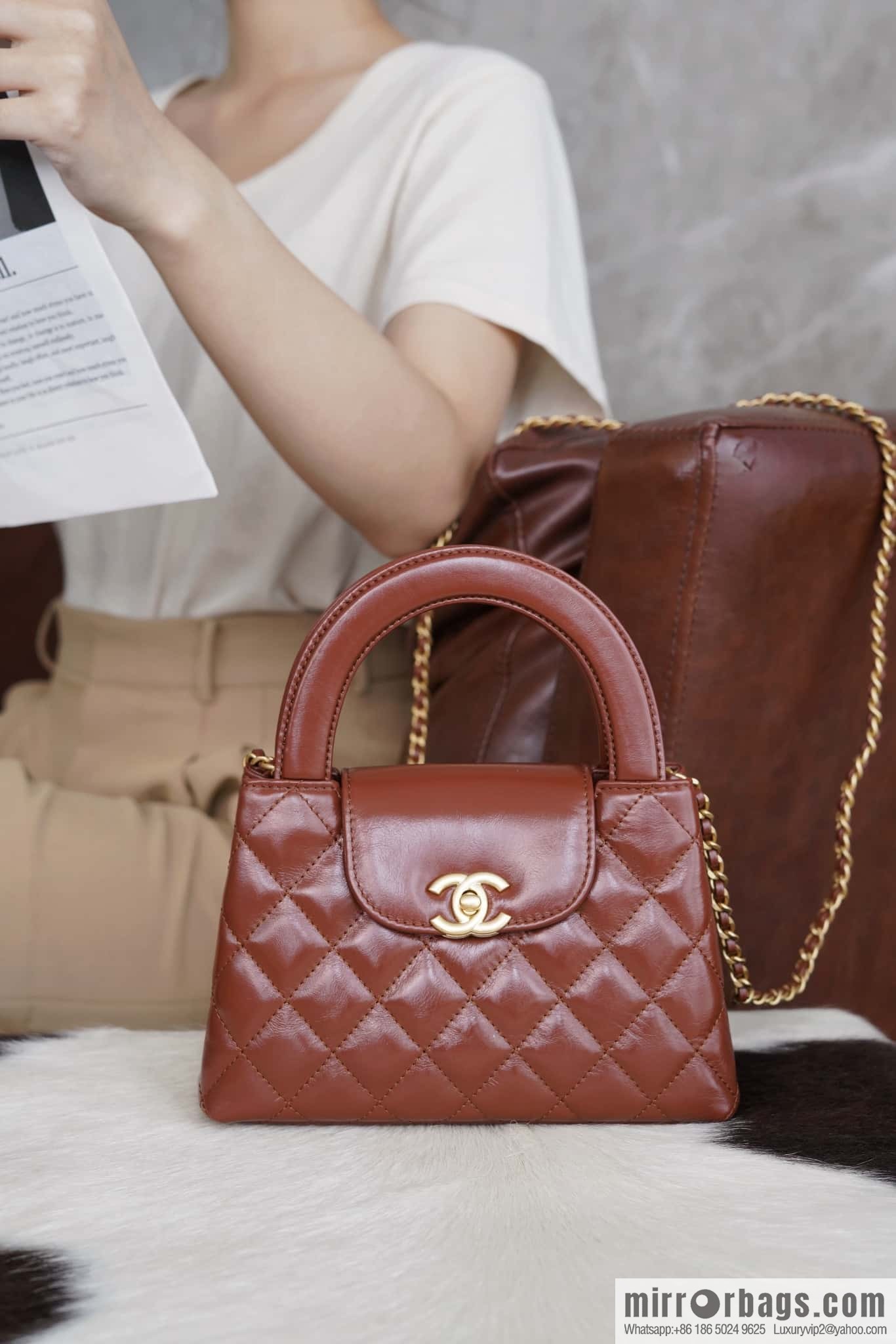 CHANEL 24S New Color Kelly Handle Bag, Large, Caramel AS4416