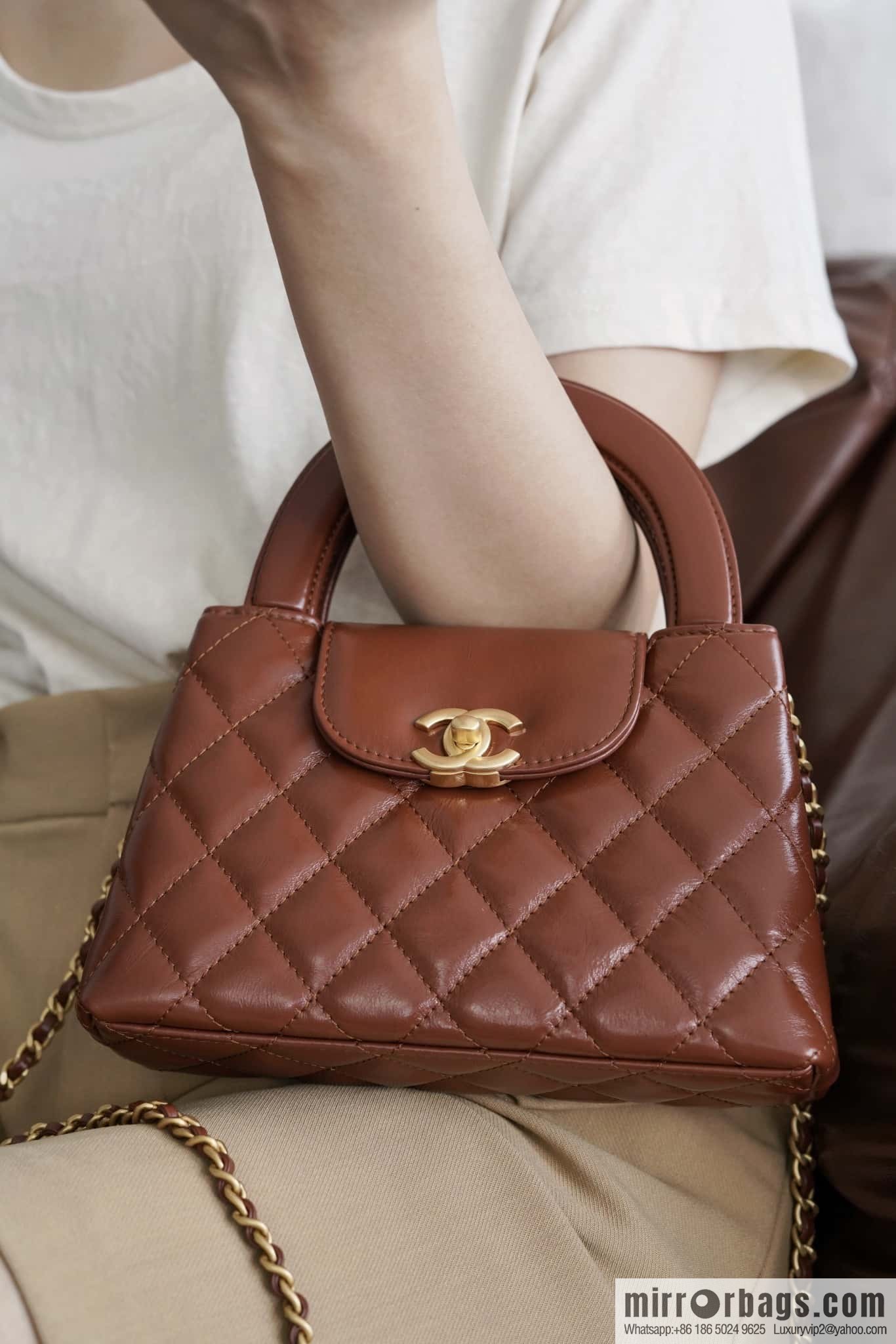 CHANEL 24S New Color Kelly Handle Bag, Large, Caramel AS4416