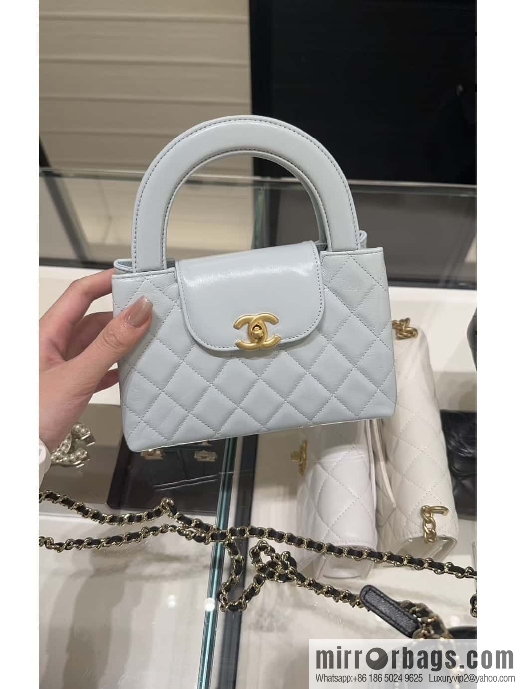 CHANEL 24S New Color Kelly Handle Bag, Large, Glacier Blue AS4416