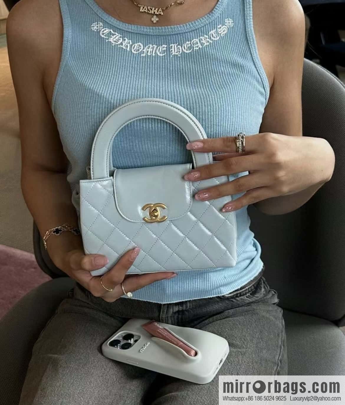 CHANEL 24S New Color Kelly Handle Bag, Large, Glacier Blue AS4416