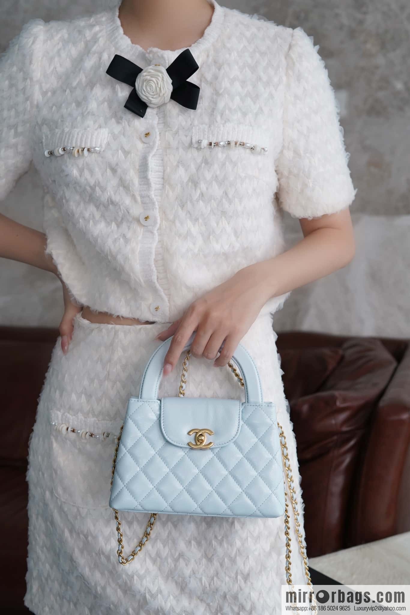 CHANEL 24S New Color Kelly Handle Bag, Large, Glacier Blue AS4416