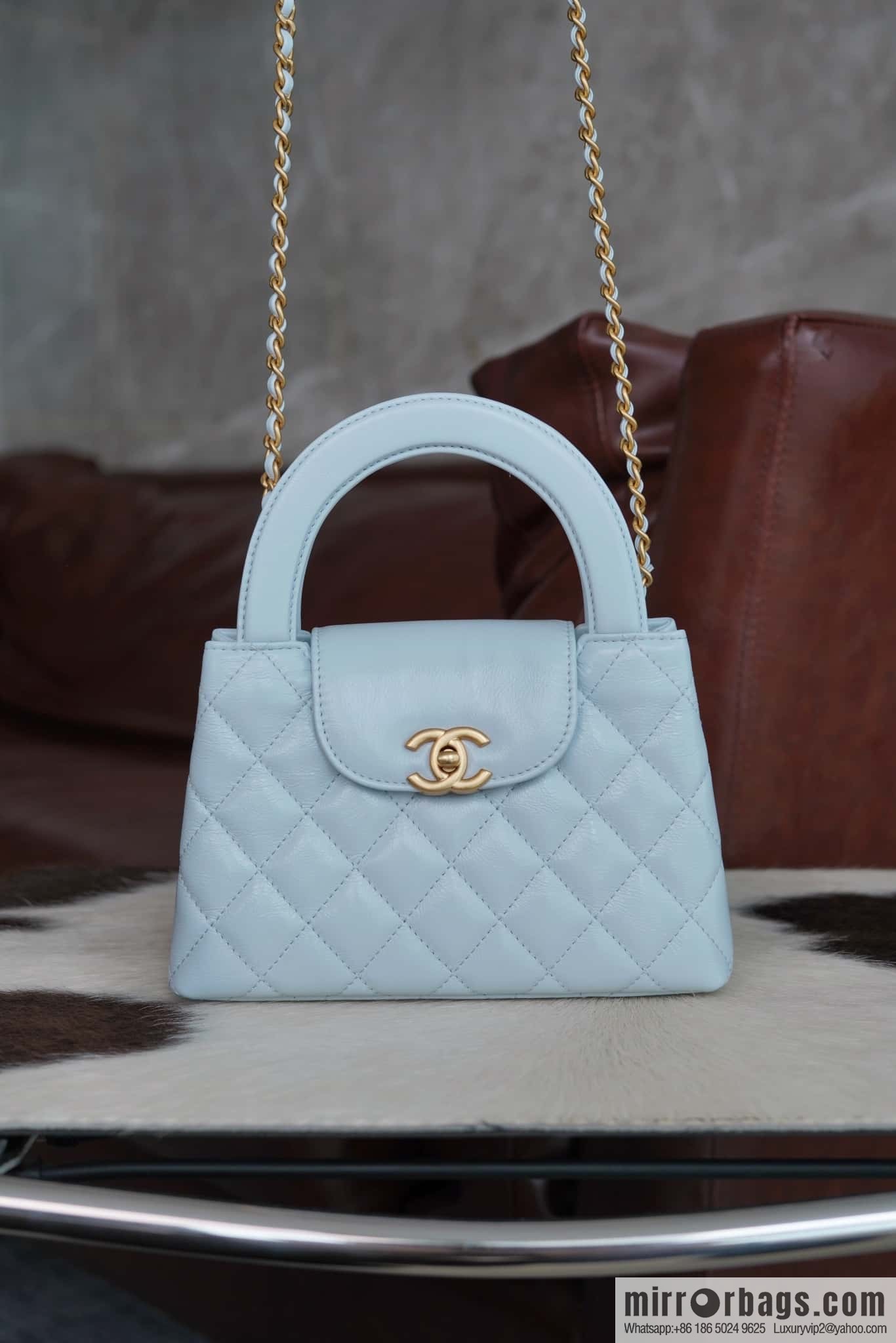 CHANEL 24S New Color Kelly Handle Bag, Large, Glacier Blue AS4416