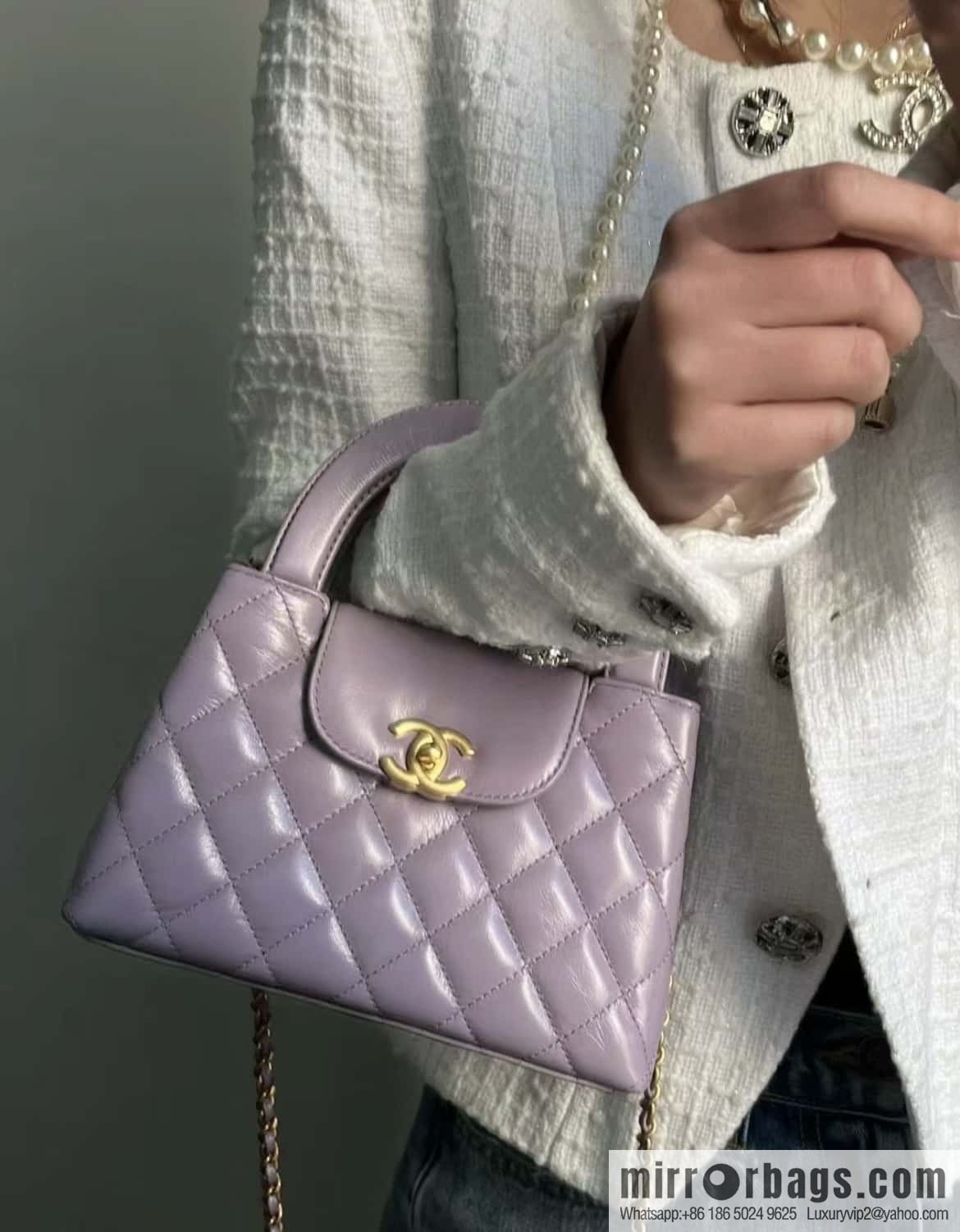 CHANEL 24S New Color Kelly Handle Bag, Large, Taro Purple AS4416