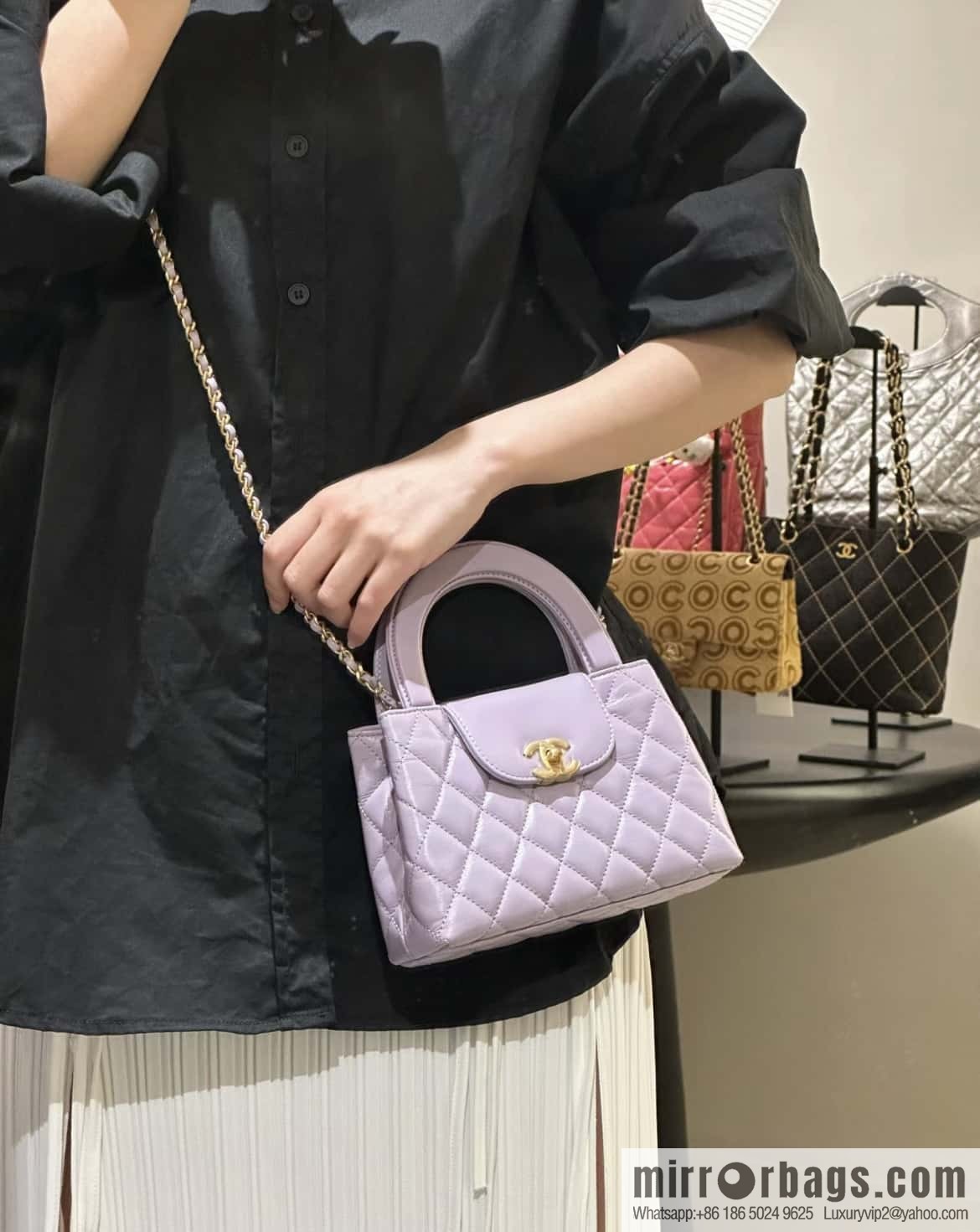 CHANEL 24S New Color Kelly Handle Bag, Large, Taro Purple AS4416
