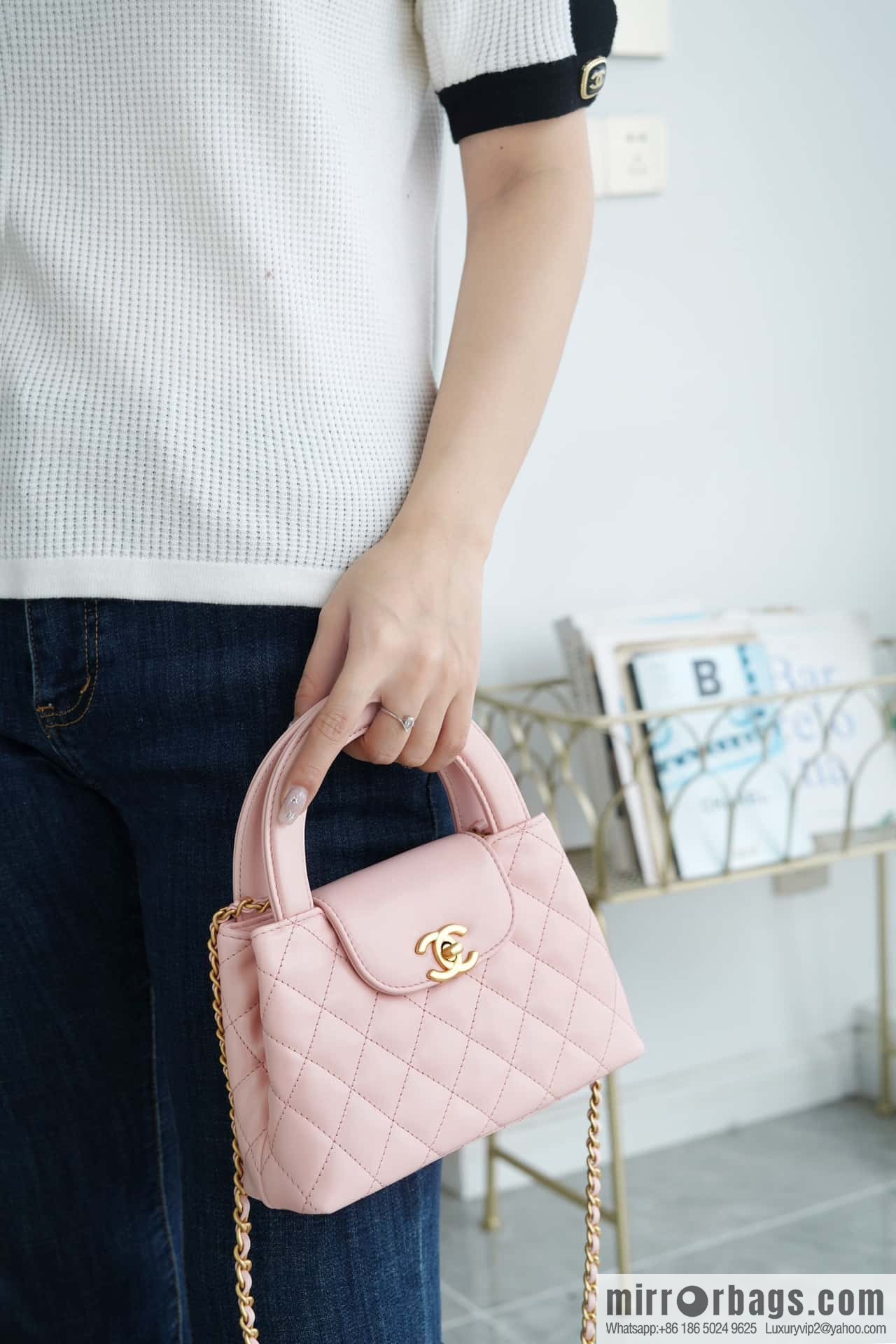 CHANEL 24S New Color Kelly Handle Bag, Large, Light Pink AS4416