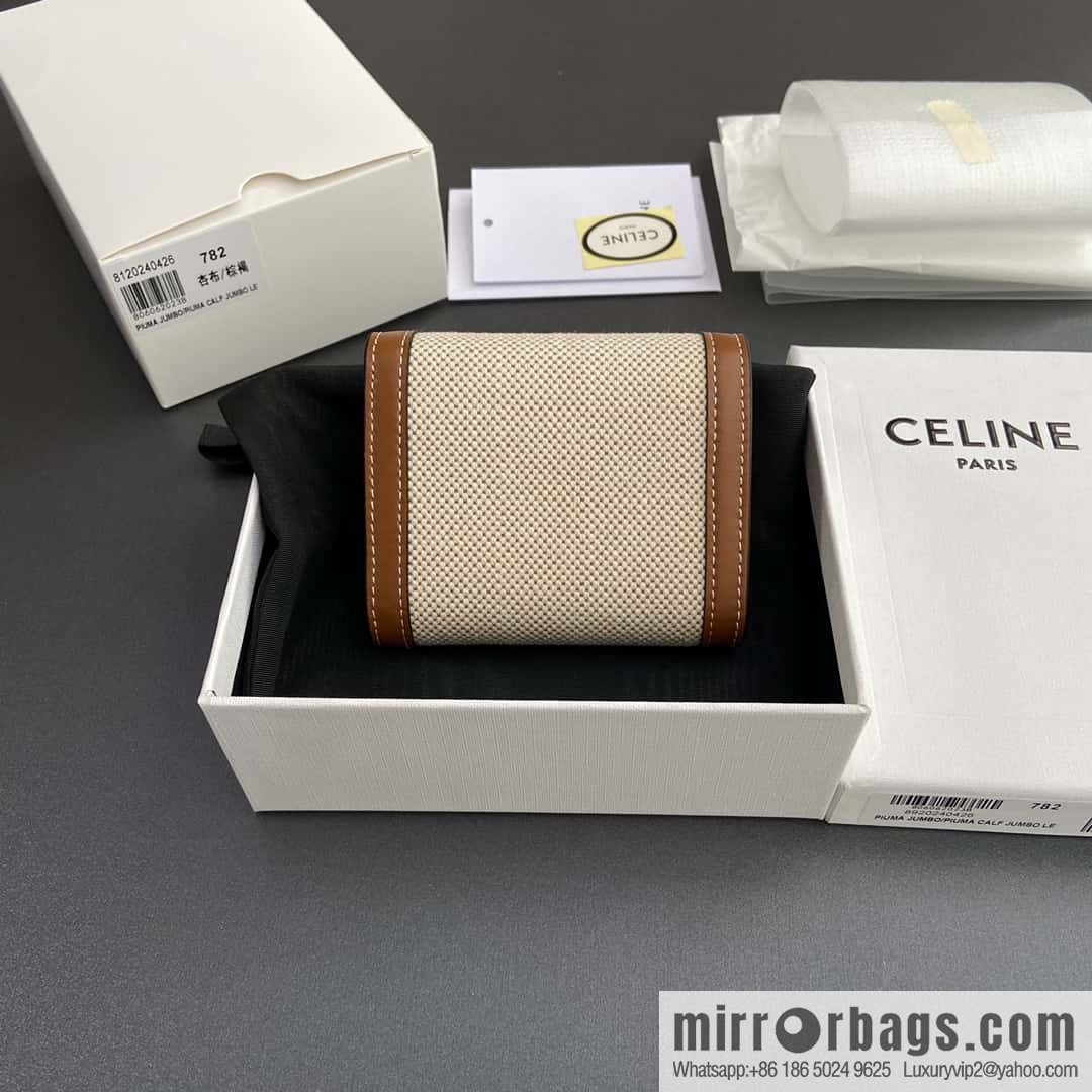 CELINE TRIOMPHE Fabric Apricot Cloth and Cow Leather Short Wallet 10D782CQH.04LU783