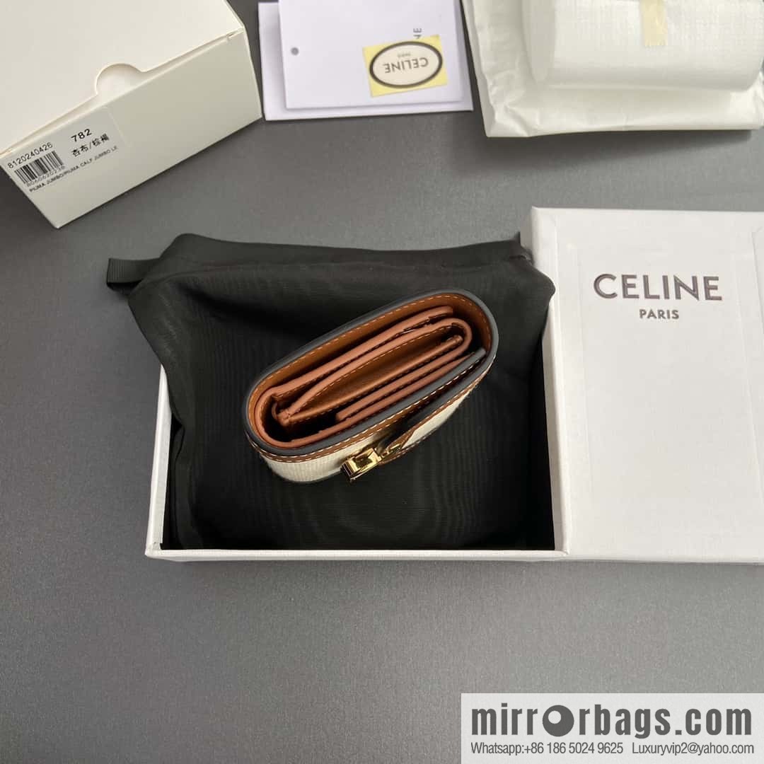 CELINE TRIOMPHE Fabric Apricot Cloth and Cow Leather Short Wallet 10D782CQH.04LU783