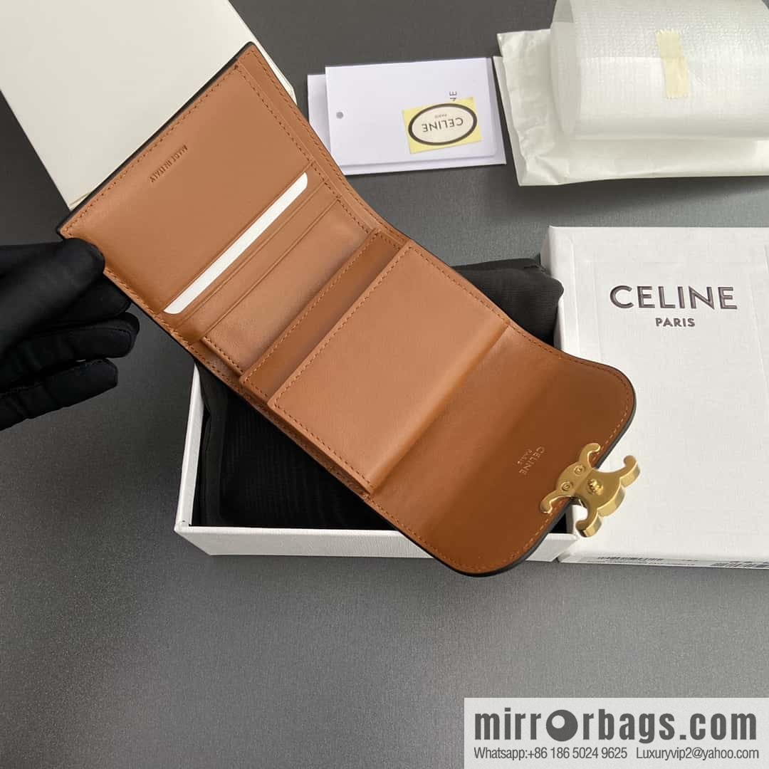 CELINE TRIOMPHE Fabric Apricot Cloth and Cow Leather Short Wallet 10D782CQH.04LU783