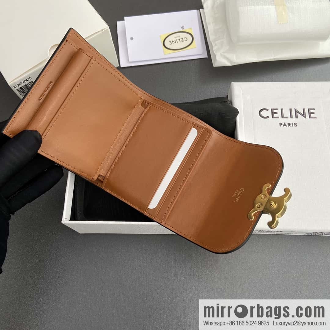 CELINE TRIOMPHE Fabric Apricot Cloth and Cow Leather Short Wallet 10D782CQH.04LU783