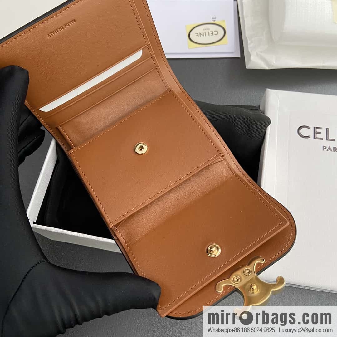 CELINE TRIOMPHE Fabric Apricot Cloth and Cow Leather Short Wallet 10D782CQH.04LU783