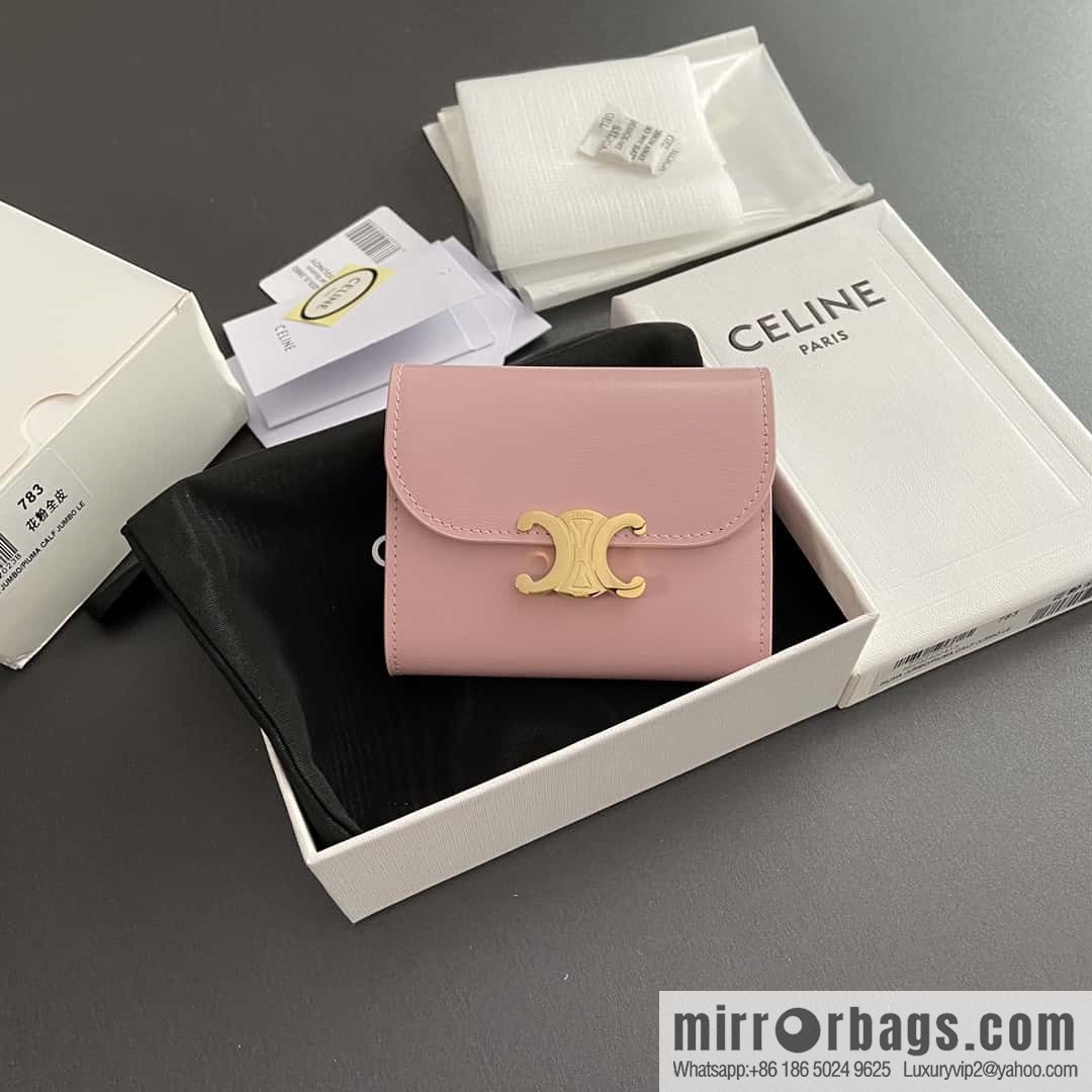CELINE TRIOMPHE shiny cow leather wallet 10D782CQH.04LU783 pollen full leather