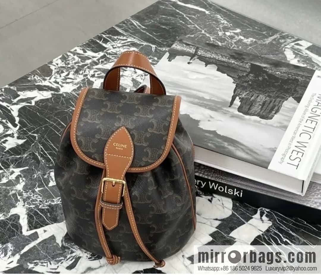 CELINE FOLCO TRIOMPHE CANVAS logo print and cow leather mini backpack 197662
