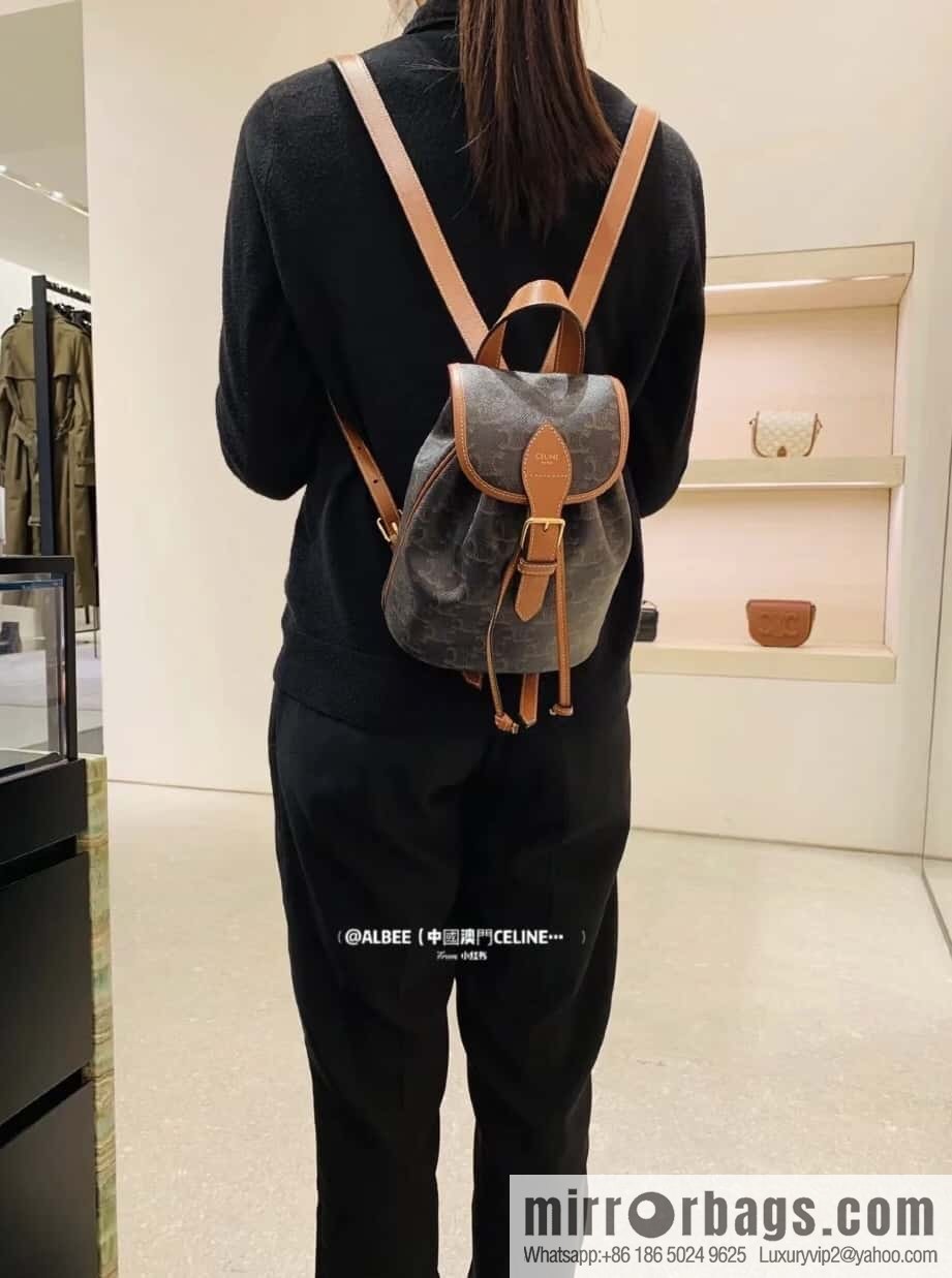CELINE FOLCO TRIOMPHE CANVAS logo print and cow leather mini backpack 197662