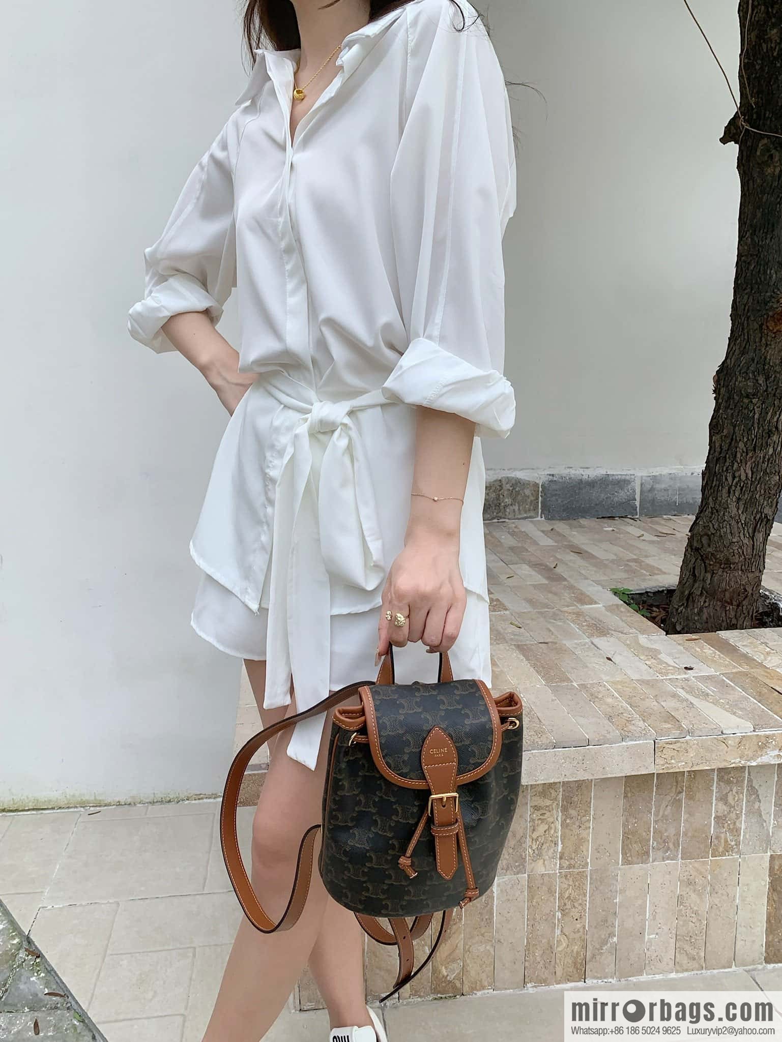 CELINE FOLCO TRIOMPHE CANVAS logo print and cow leather mini backpack 197662