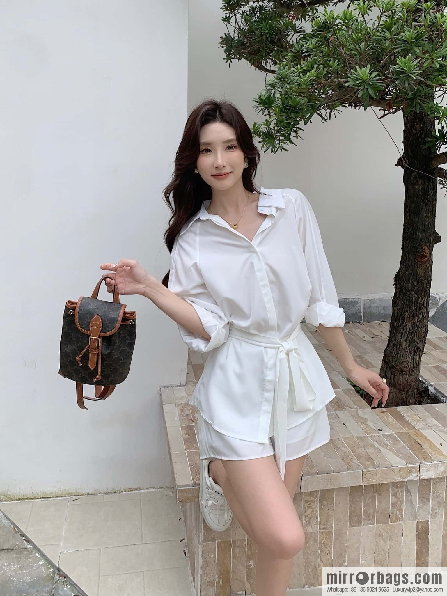 CELINE FOLCO TRIOMPHE CANVAS logo print and cow leather mini backpack 197662