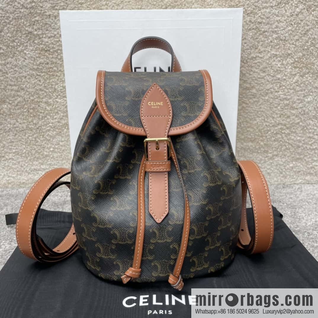 CELINE FOLCO TRIOMPHE CANVAS logo print and cow leather mini backpack 197662