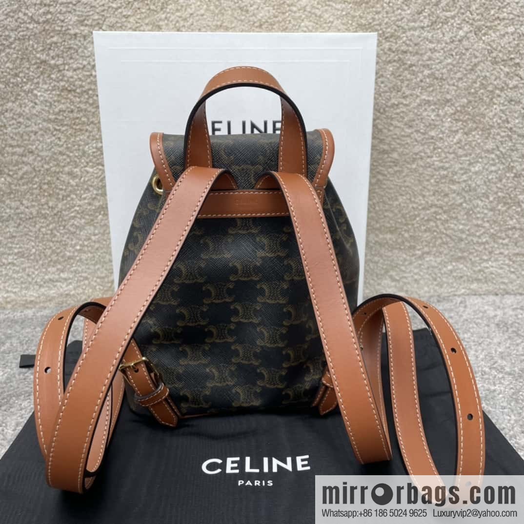 CELINE FOLCO TRIOMPHE CANVAS logo print and cow leather mini backpack 197662
