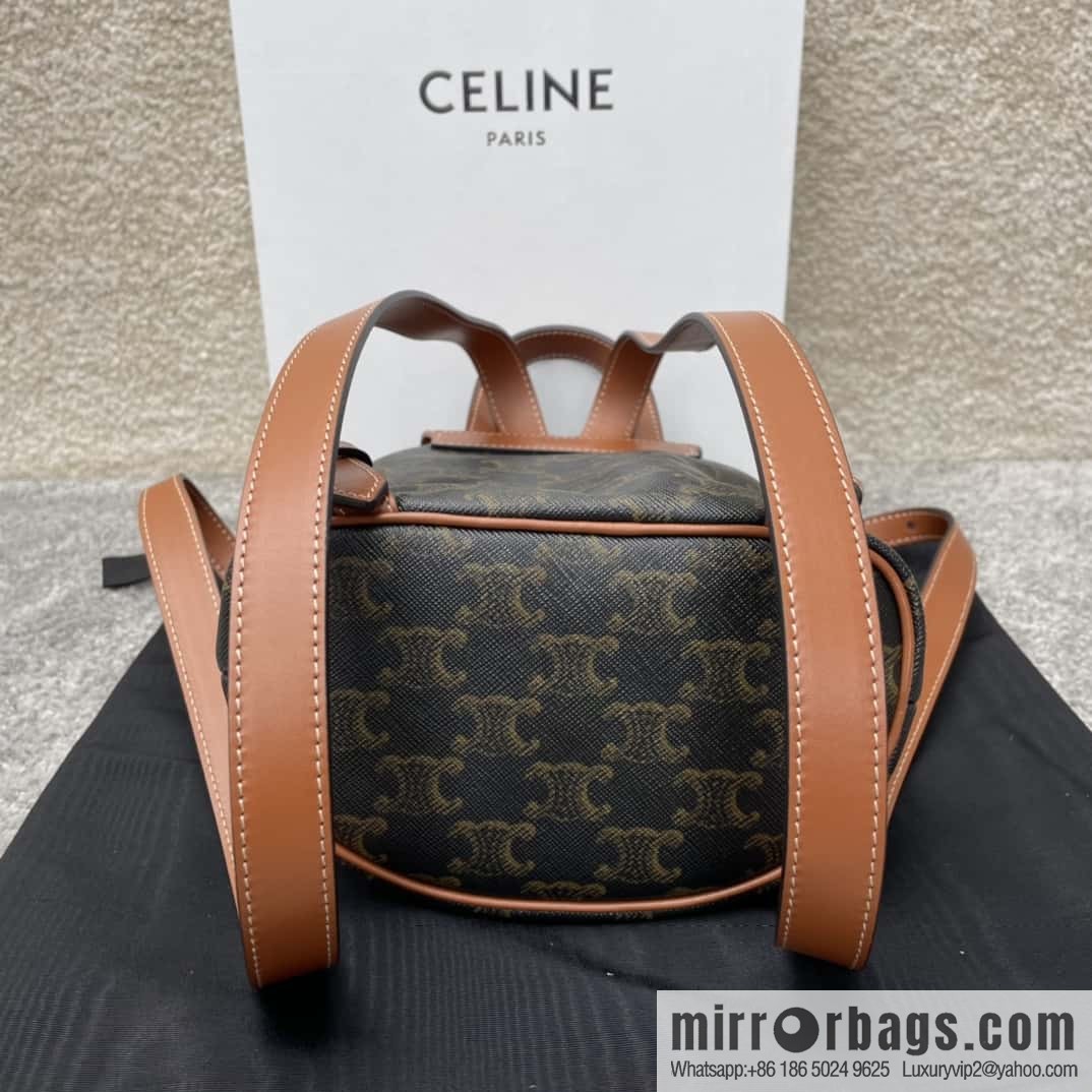 CELINE FOLCO TRIOMPHE CANVAS logo print and cow leather mini backpack 197662