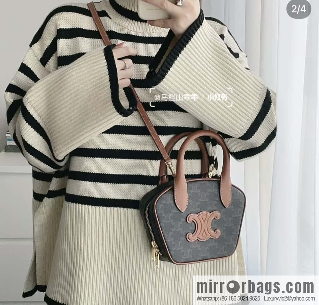 CELINE Mini Arc de Triomphe Logo Printed Bowling Bag 110462