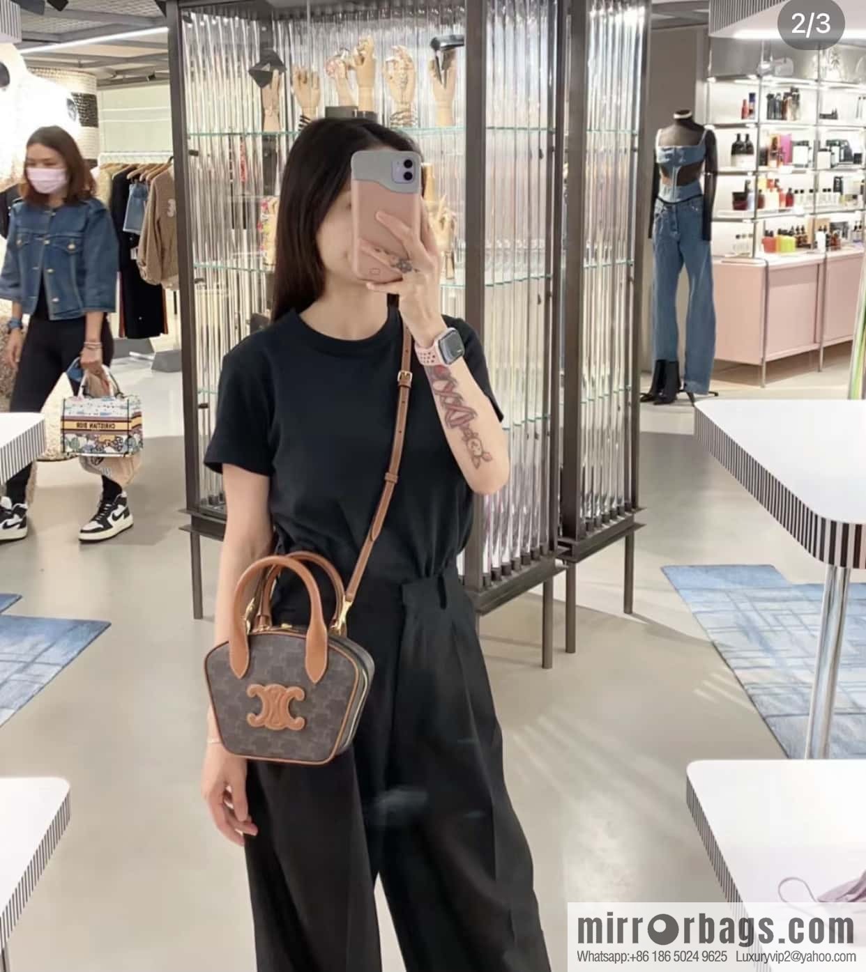 CELINE Mini Arc de Triomphe Logo Printed Bowling Bag 110462