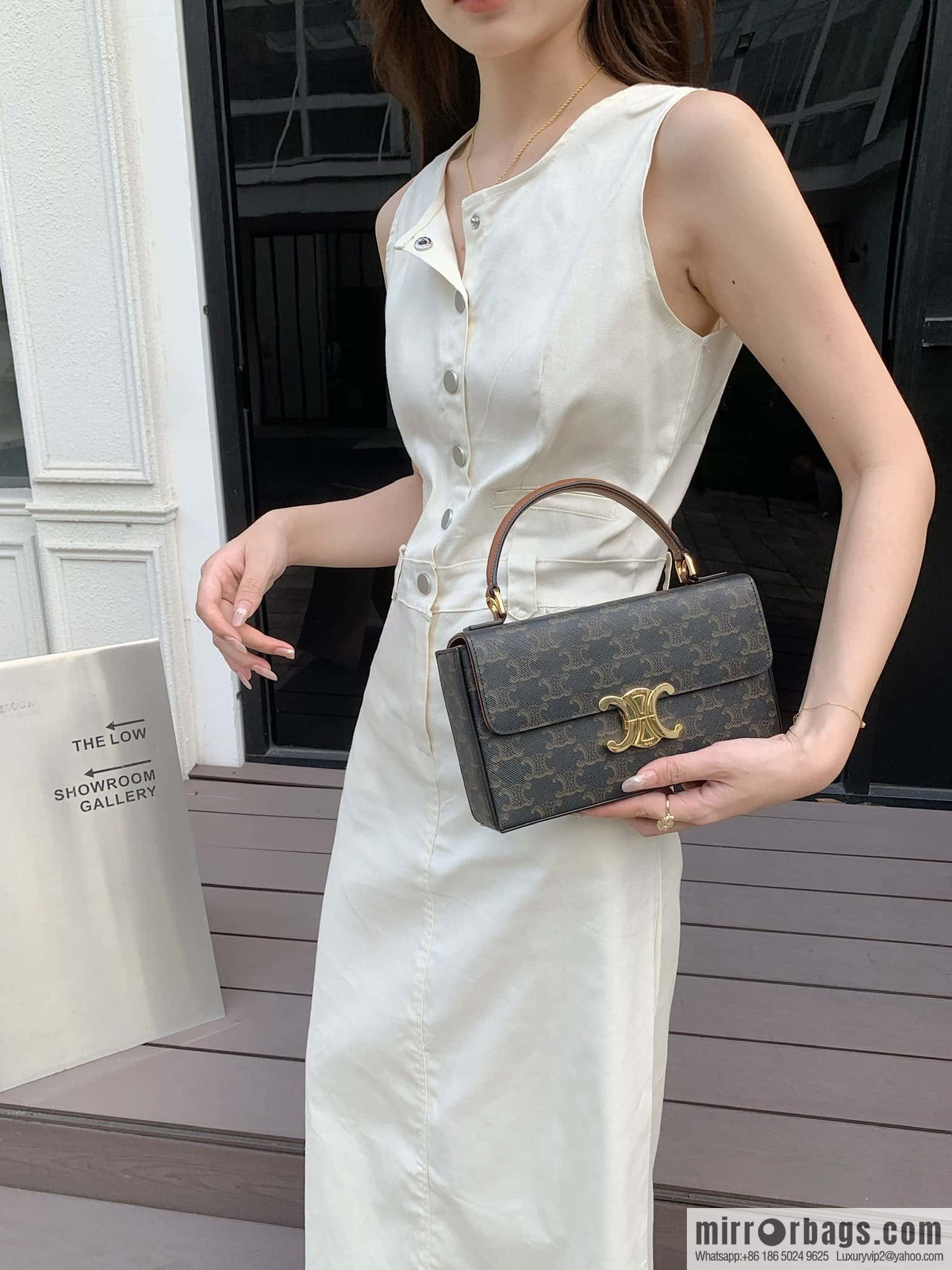 CELINE BOX TRIOMPHE logo printed cow leather handbag 199992