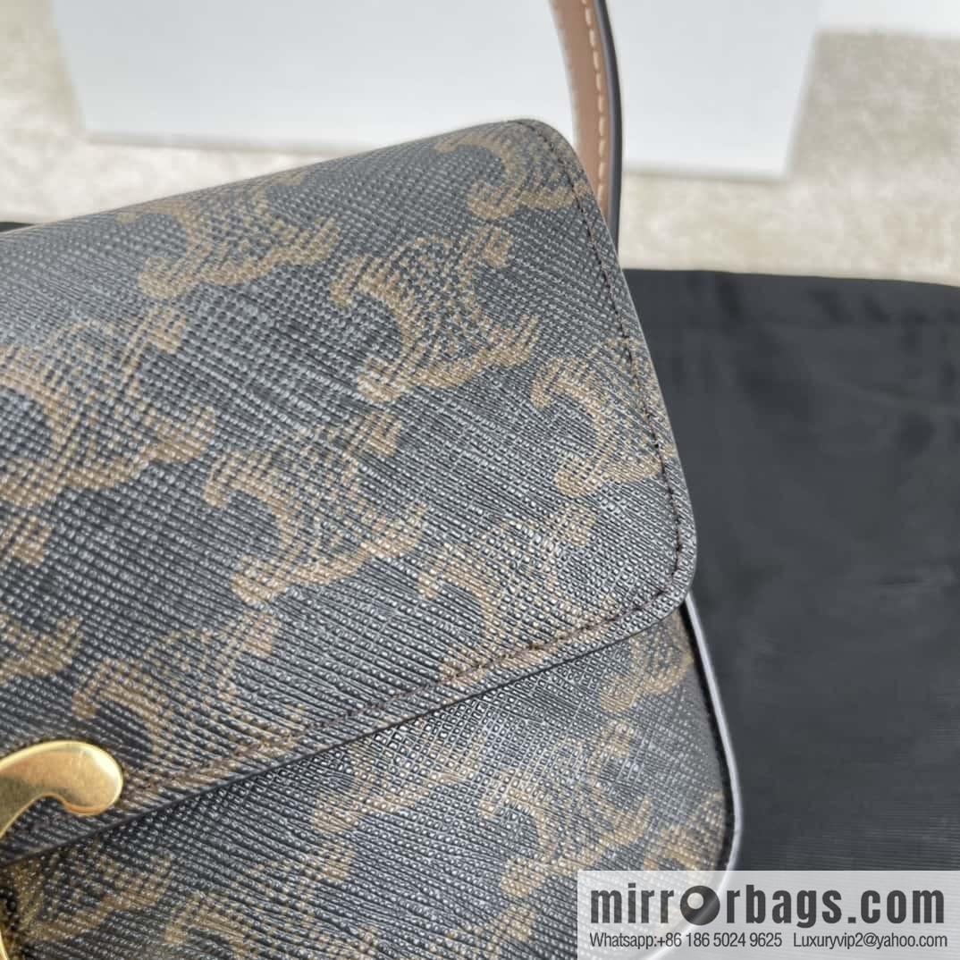 CELINE TRIOMPHE logo print cow leather shoulder backpack tan 194143
