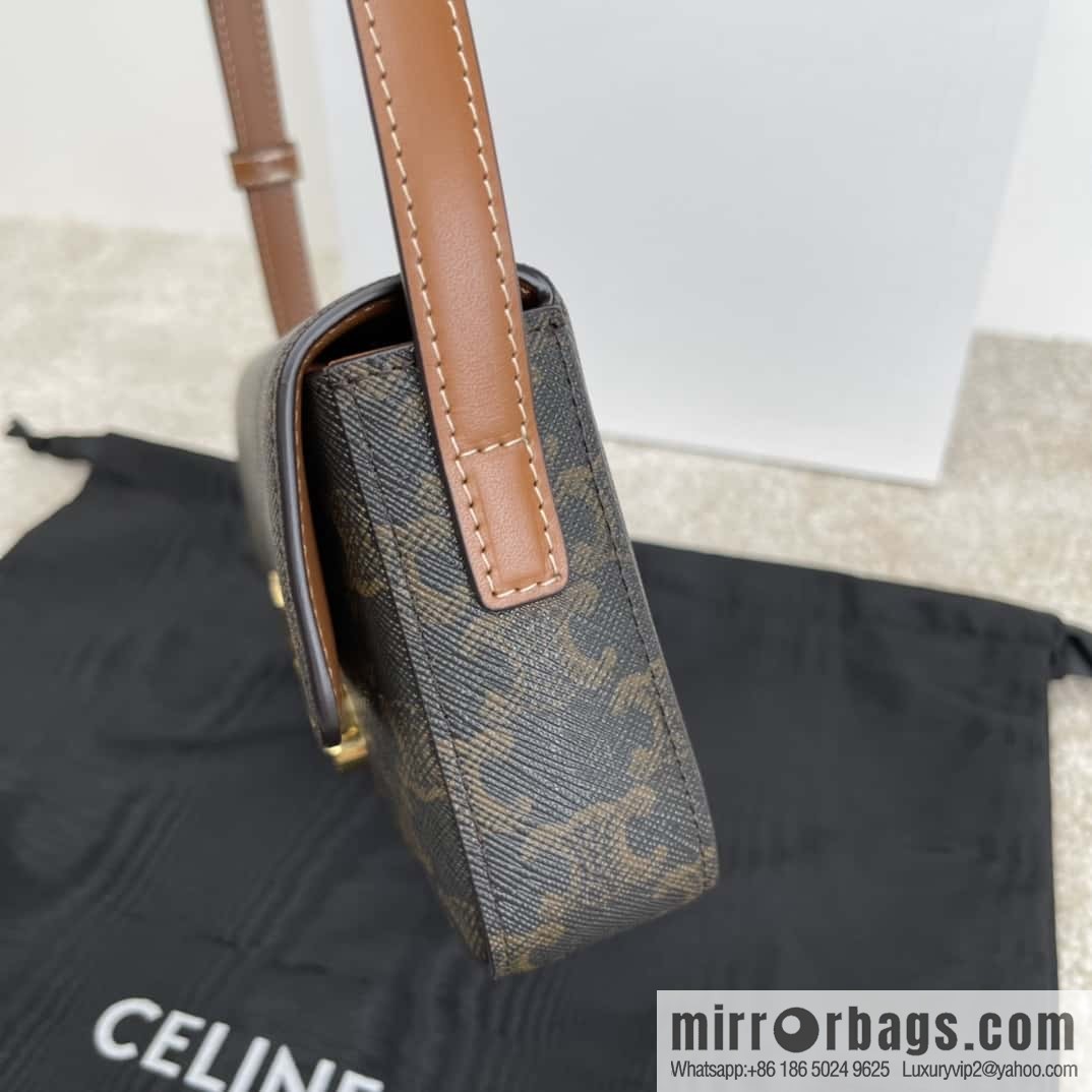 CELINE TRIOMPHE logo print cow leather shoulder backpack tan 194143