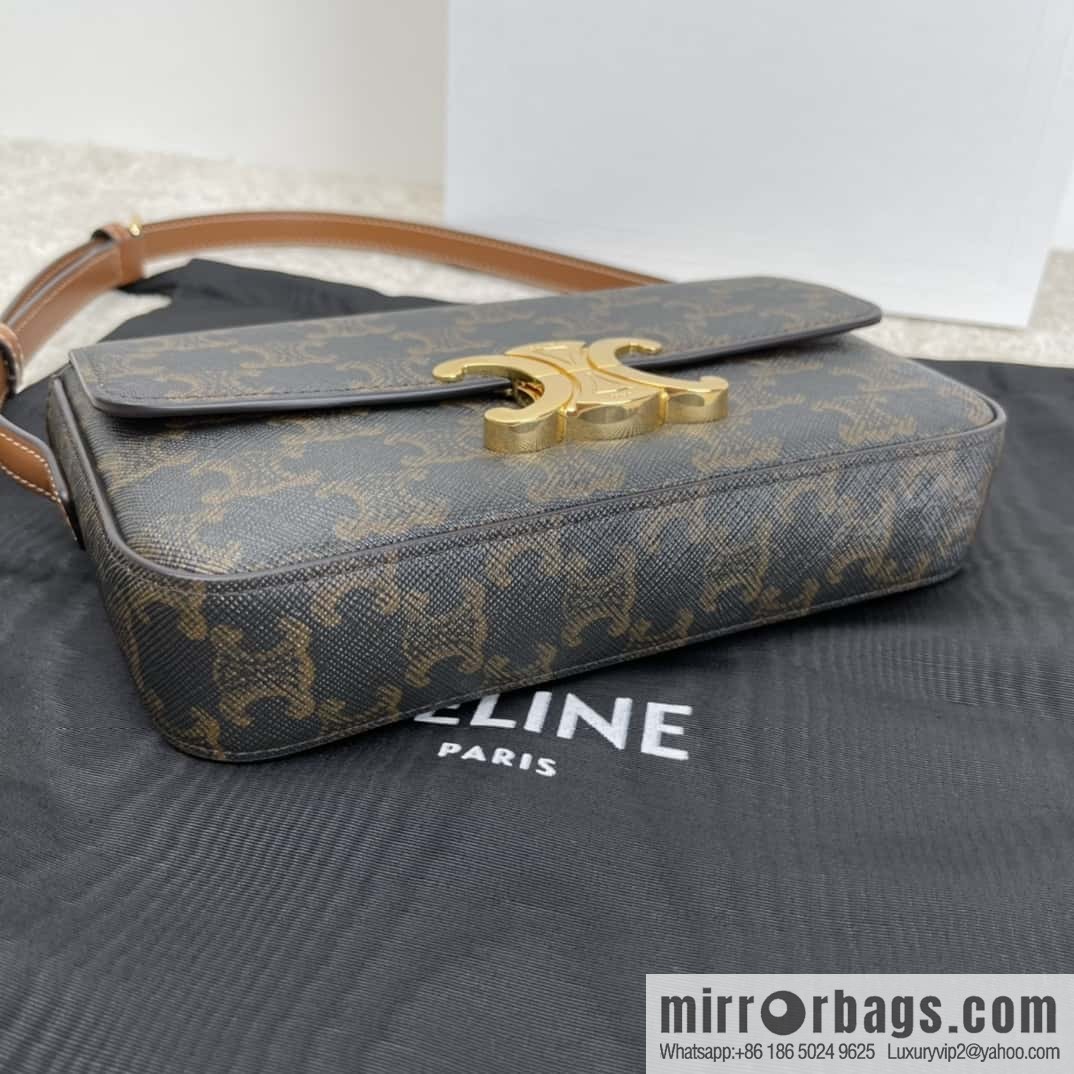 CELINE TRIOMPHE logo print cow leather shoulder backpack tan 194143