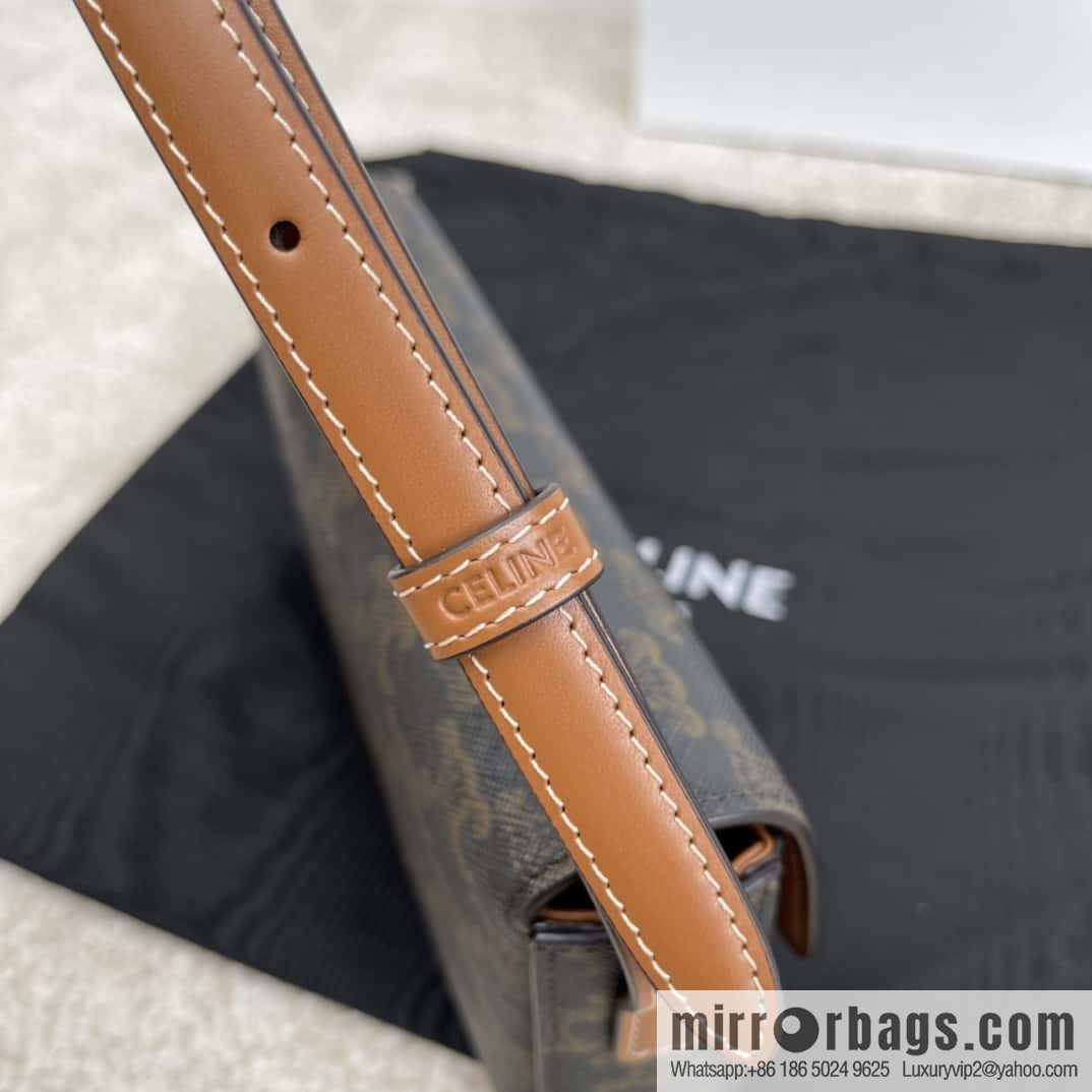 CELINE TRIOMPHE logo print cow leather shoulder backpack tan 194143