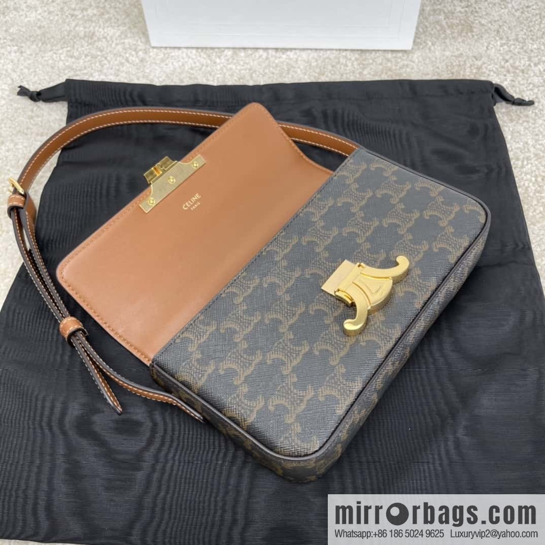 CELINE TRIOMPHE logo print cow leather shoulder backpack tan 194143
