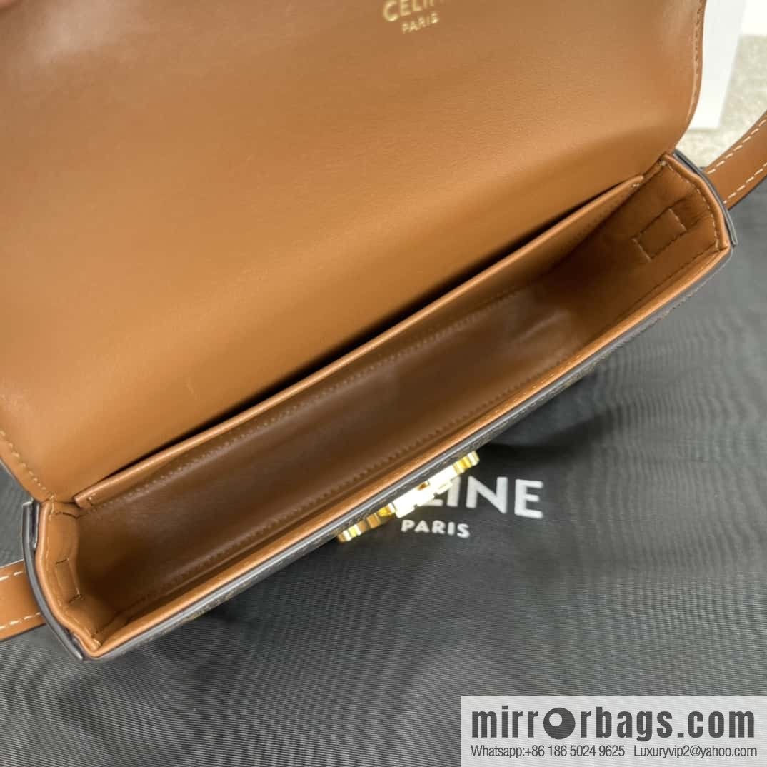 CELINE TRIOMPHE logo print cow leather shoulder backpack tan 194143