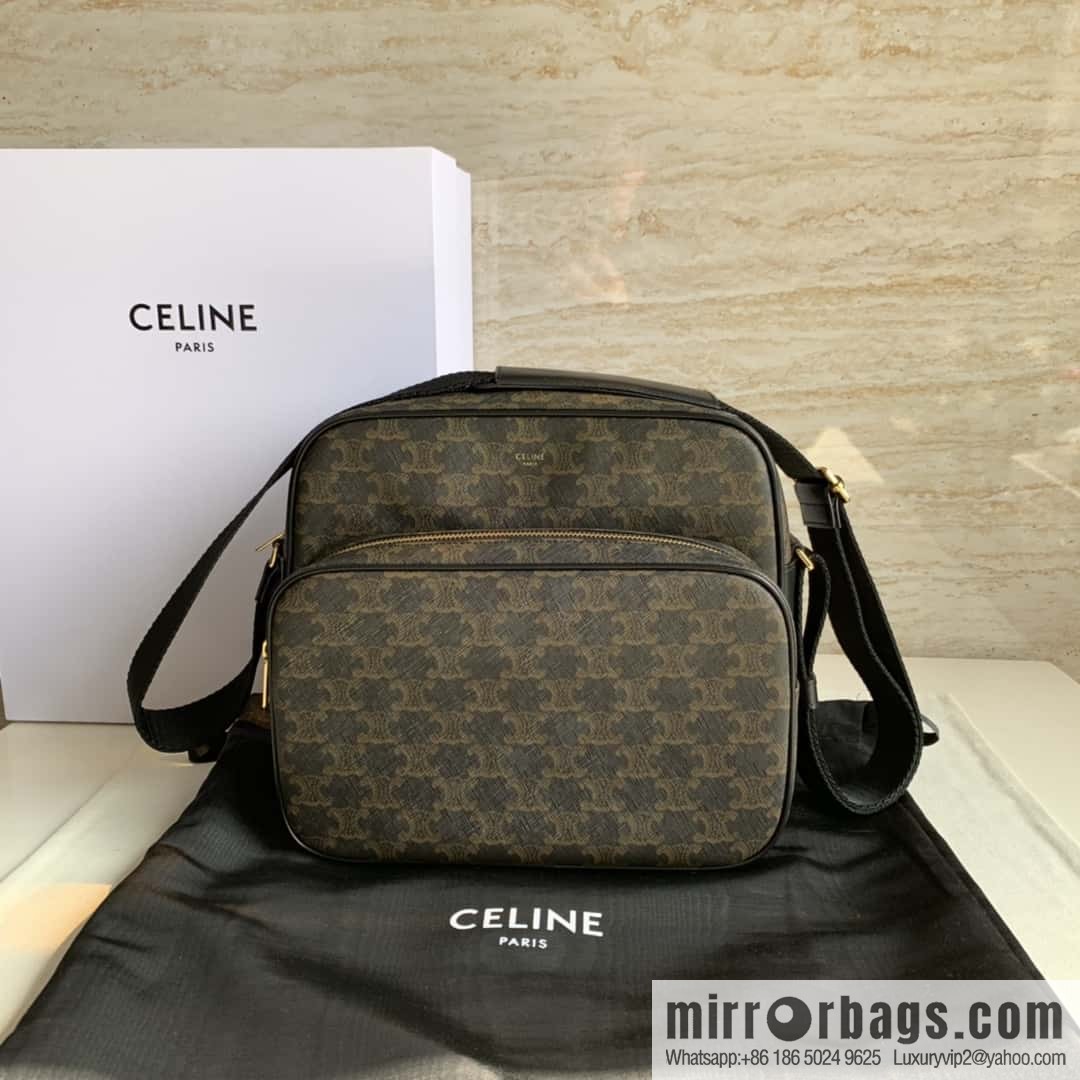 CELINE TRIOMPHE canvas and calfskin large pocket messenger bag 190822