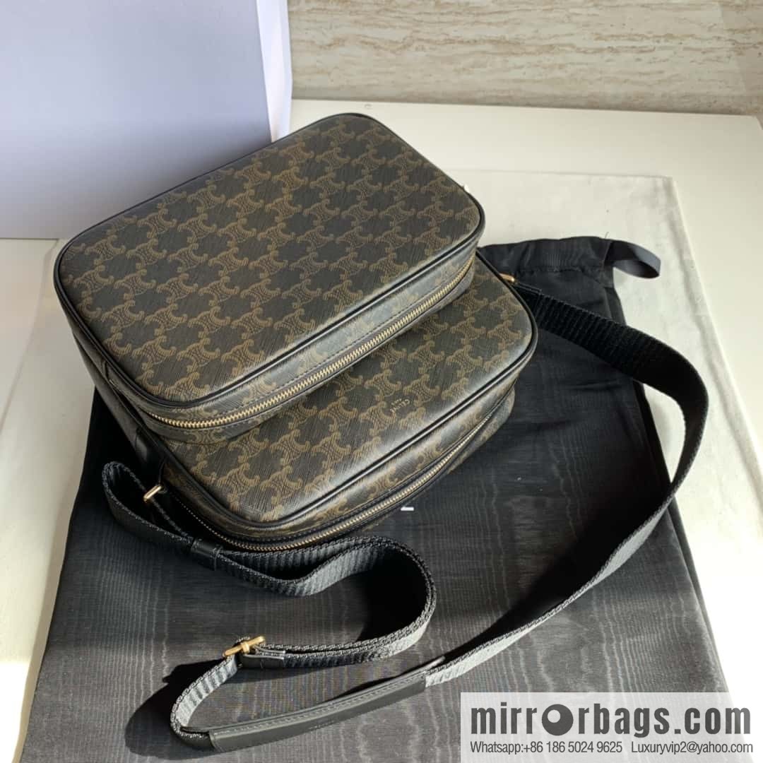 CELINE TRIOMPHE canvas and calfskin large pocket messenger bag 190822