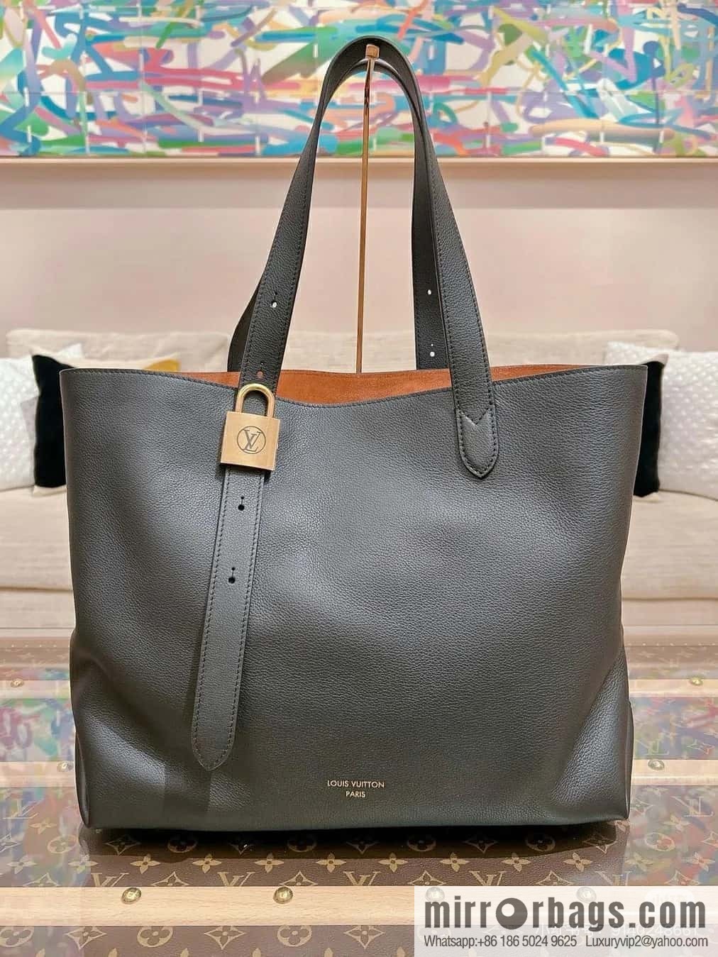 [Original order boutique] M25341 black, full leather shopping bag Low key cabas handbag 25342 M25343 2024 latest autumn and winter new models, Low Key Cabas medium handbag