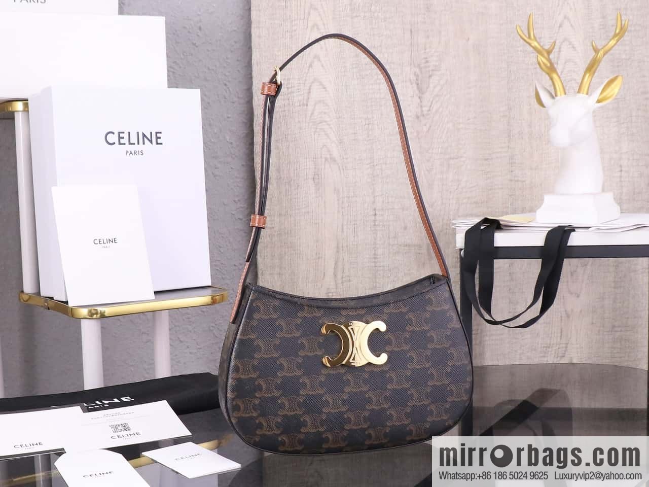 CELIN_E 2024 | TILLY medium bright cow leather handbag 24s spring new product 115703BF4.38NO armpit bag