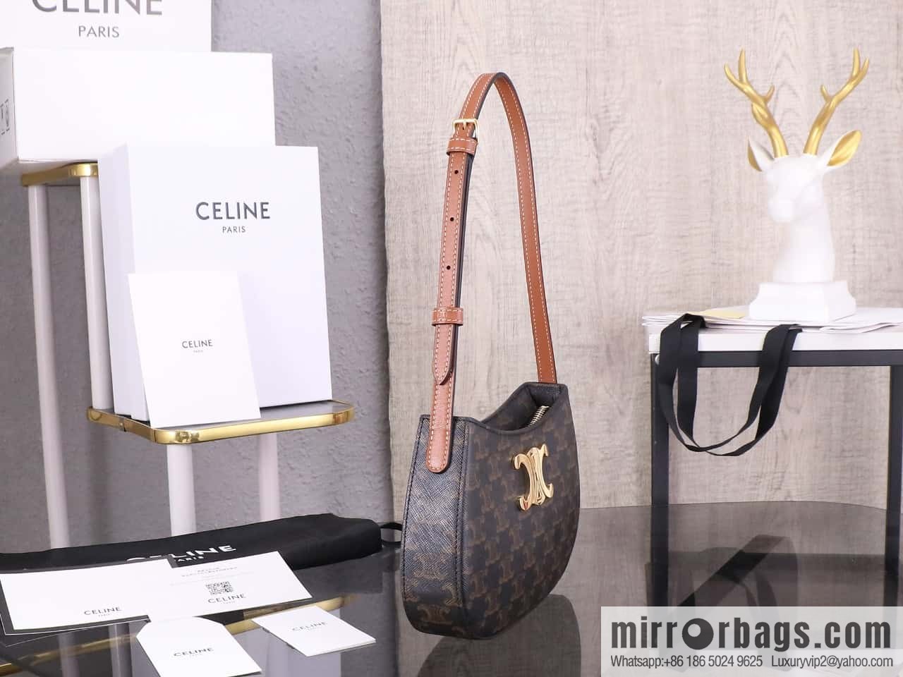 CELIN_E 2024 | TILLY medium bright cow leather handbag 24s spring new product 115703BF4.38NO armpit bag