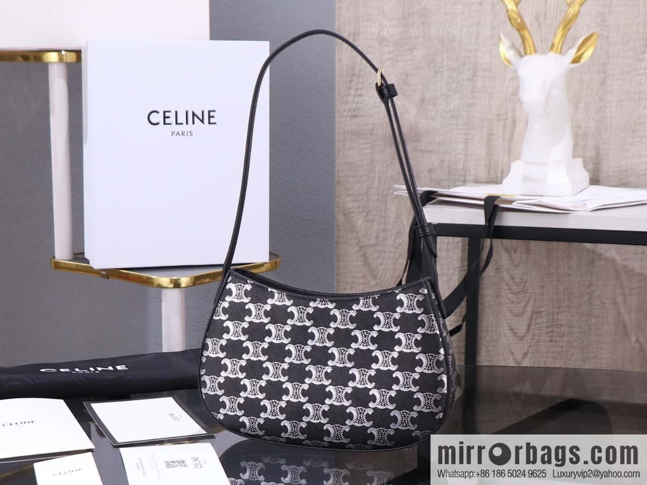 CELIN_E 2024 | TILLY medium shiny cow leather handbag The latest armpit bag number: 115703BF4.38NO