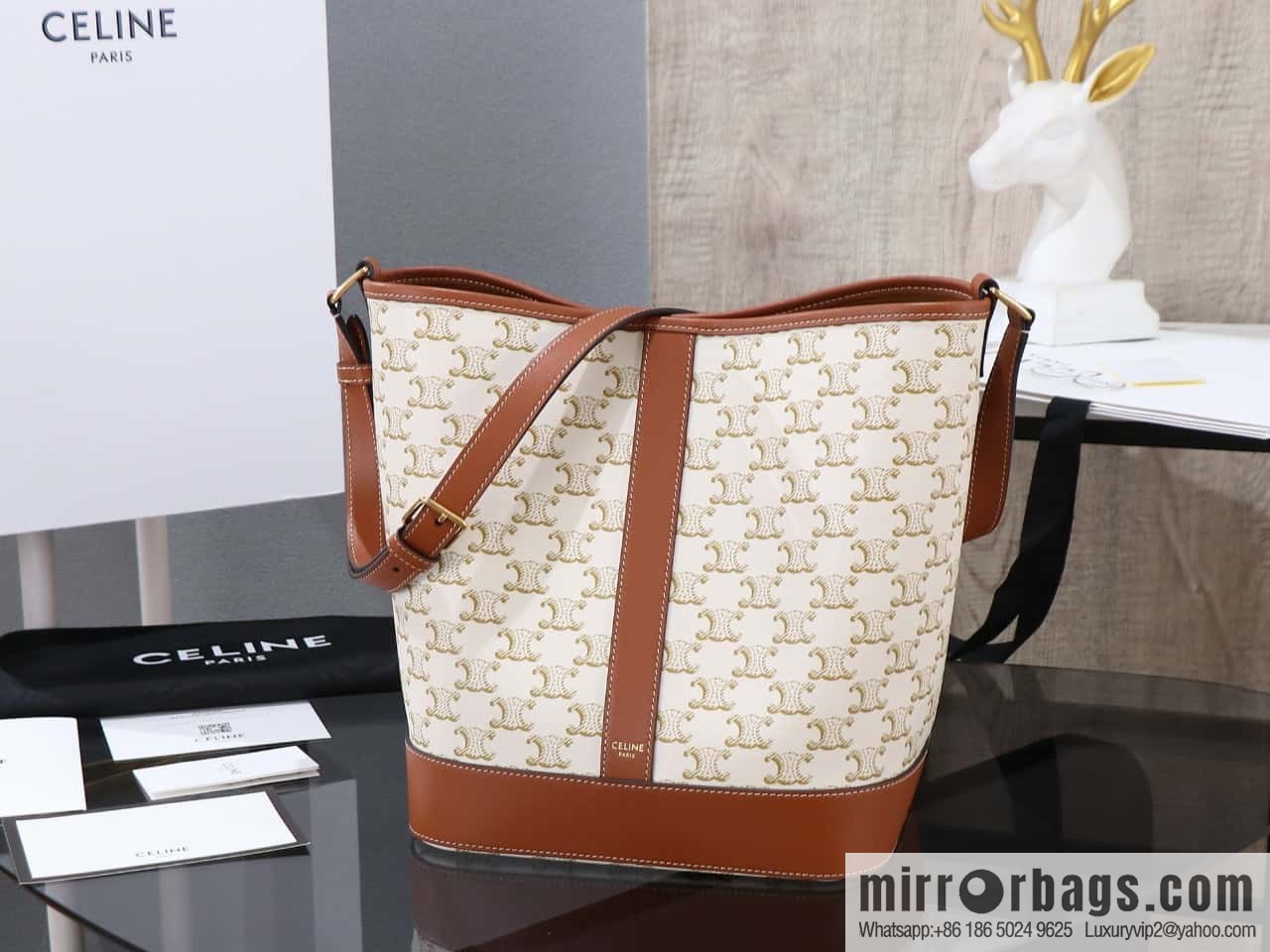 [All Steel Hardware] CELIN'TRIOMPHE Canvas Laohua Medium Bucket Bag 191132
