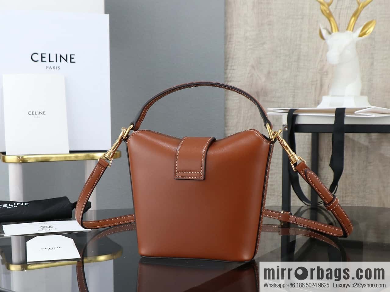 [Premium quality, all-steel hardware] CELIN_E TRIOMPHE mini cowhide bucket bag model: 10k943