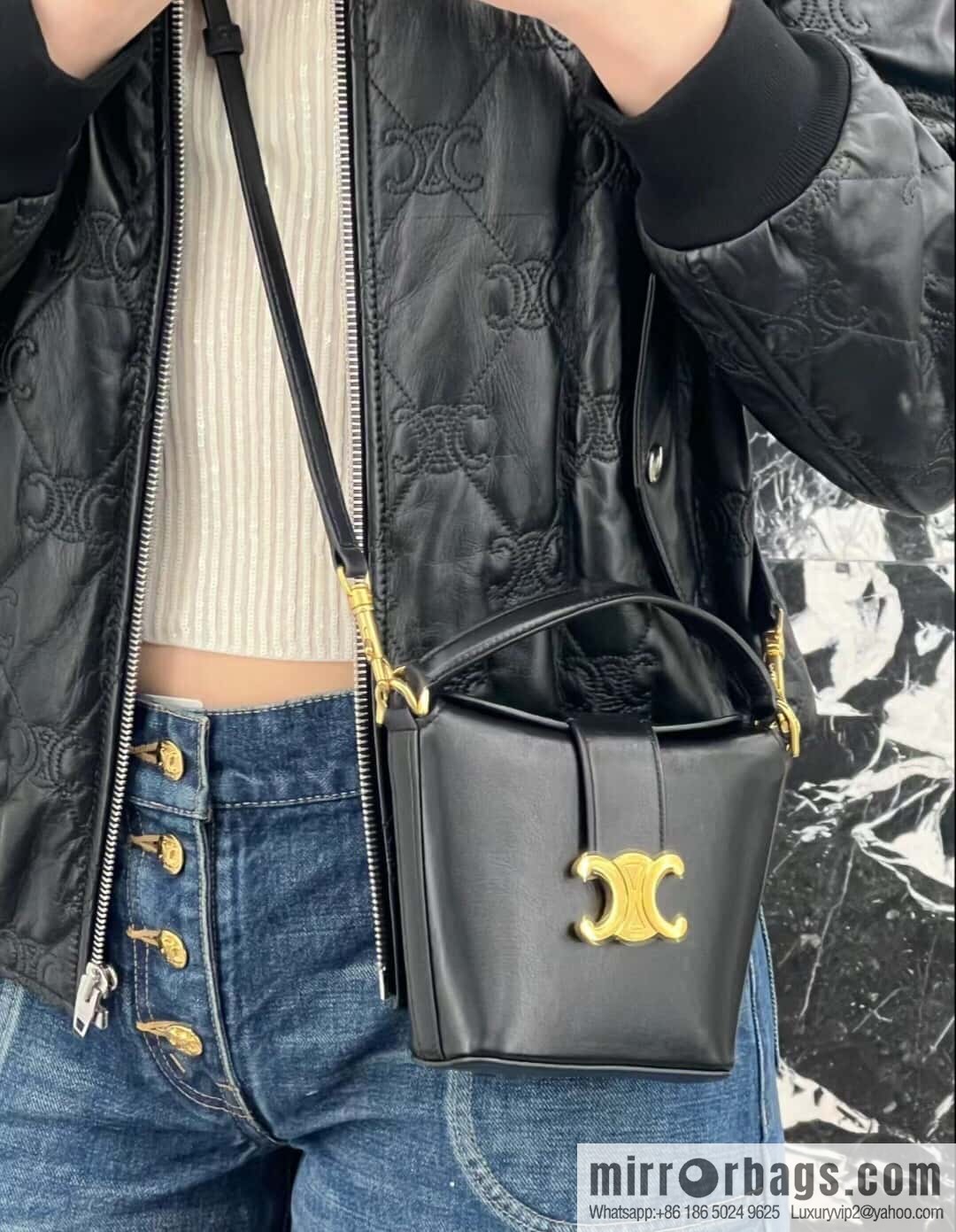 [Premium quality, all-steel hardware] CELIN_E TRIOMPHE mini cowhide bucket bag model: 10k943